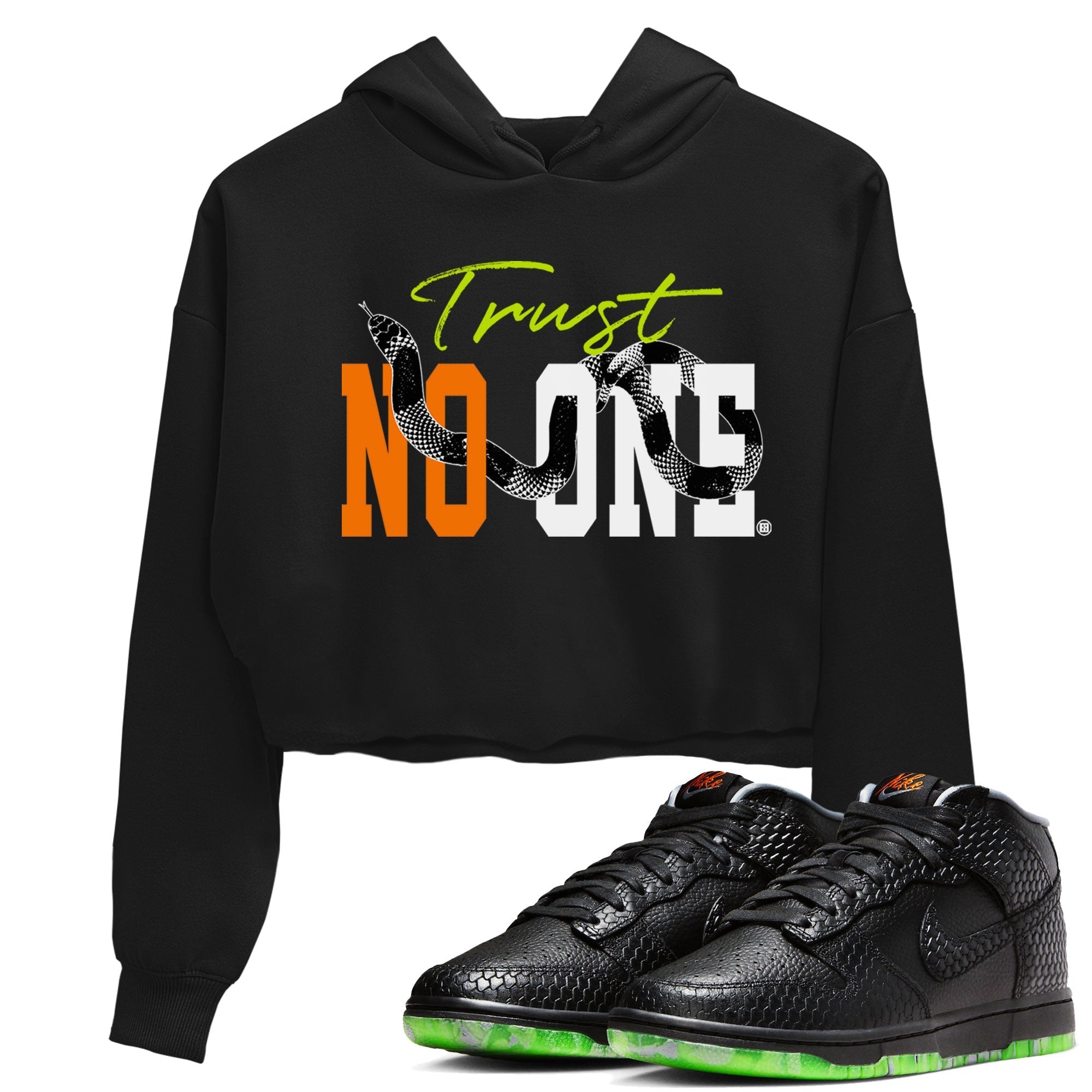Dunk Halloween shirt to match jordans Trust No One sneaker tees Special Halloween Costume Dunk Mid Halloween Drip Gear Zone Black 1 Crop T-Shirt