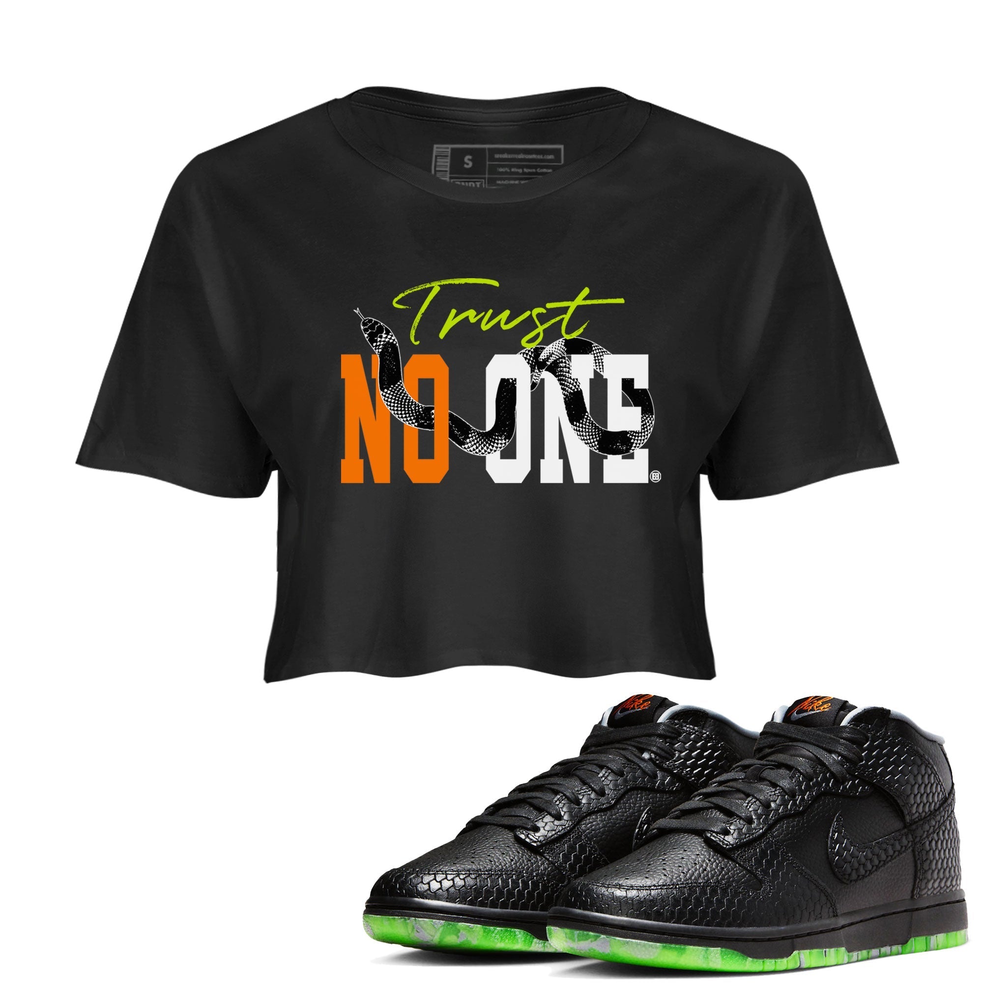 Dunk Halloween shirt to match jordans Trust No One sneaker tees Special Halloween Costume Dunk Mid Halloween Drip Gear Zone Black 1 Crop T-Shirt