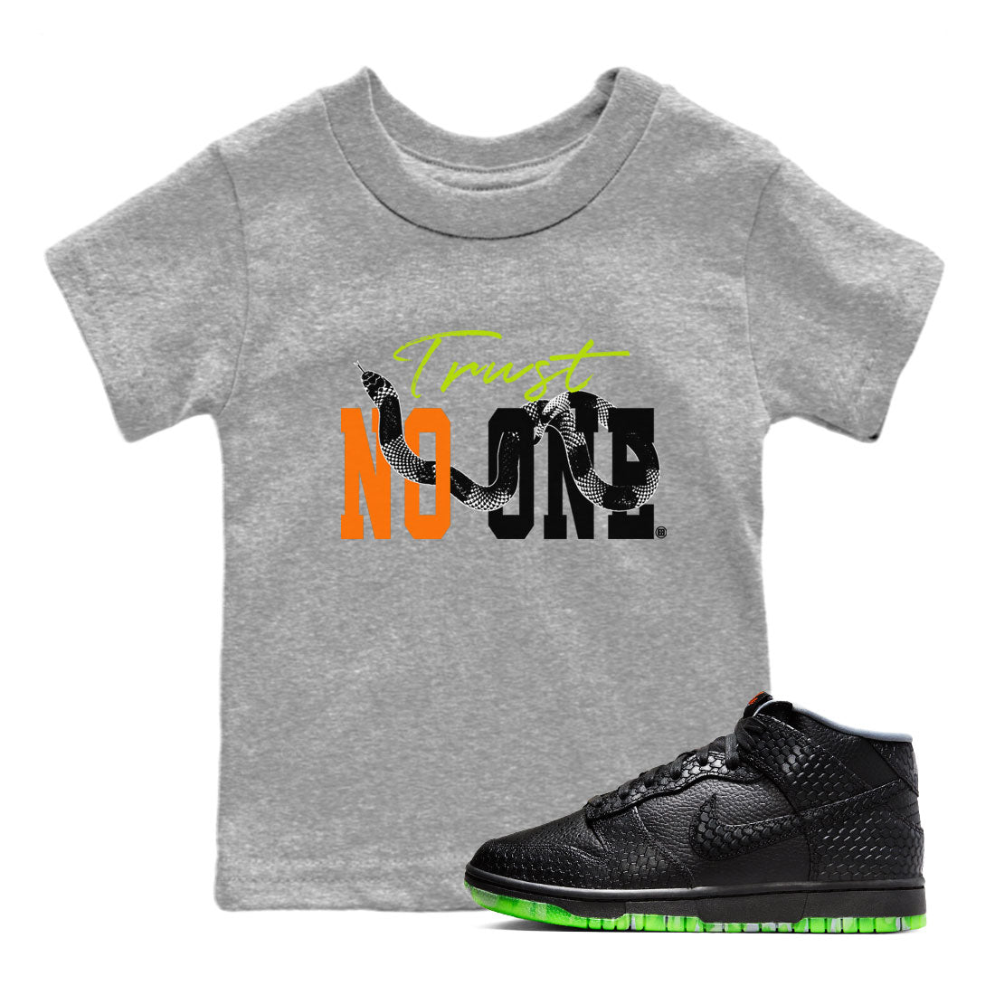 Dunk Halloween shirt to match jordans Trust No One sneaker tees Special Halloween Costume Dunk Mid Halloween Drip Gear Zone Baby Toddler Heather Grey 1 T-Shirt