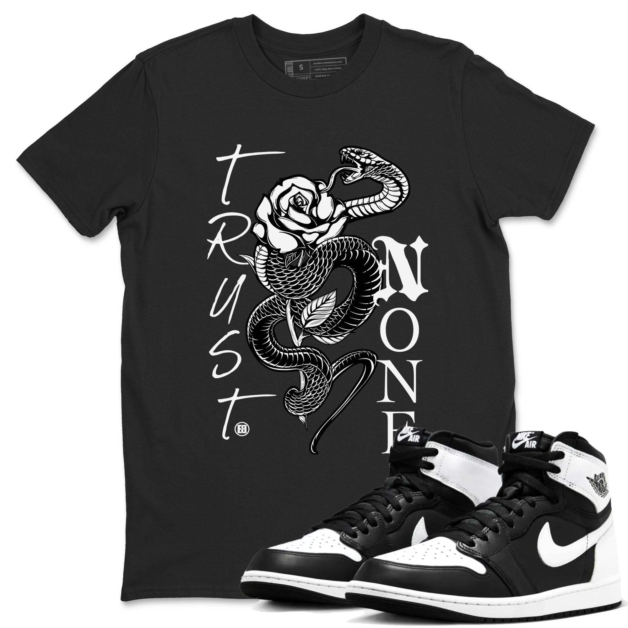 1s Black White shirt to match jordans streetwear brand Trust None sneaker tees Air Jordan 1 Black White Drip Gear Zone unisex cotton Black 1 crew neck shirt