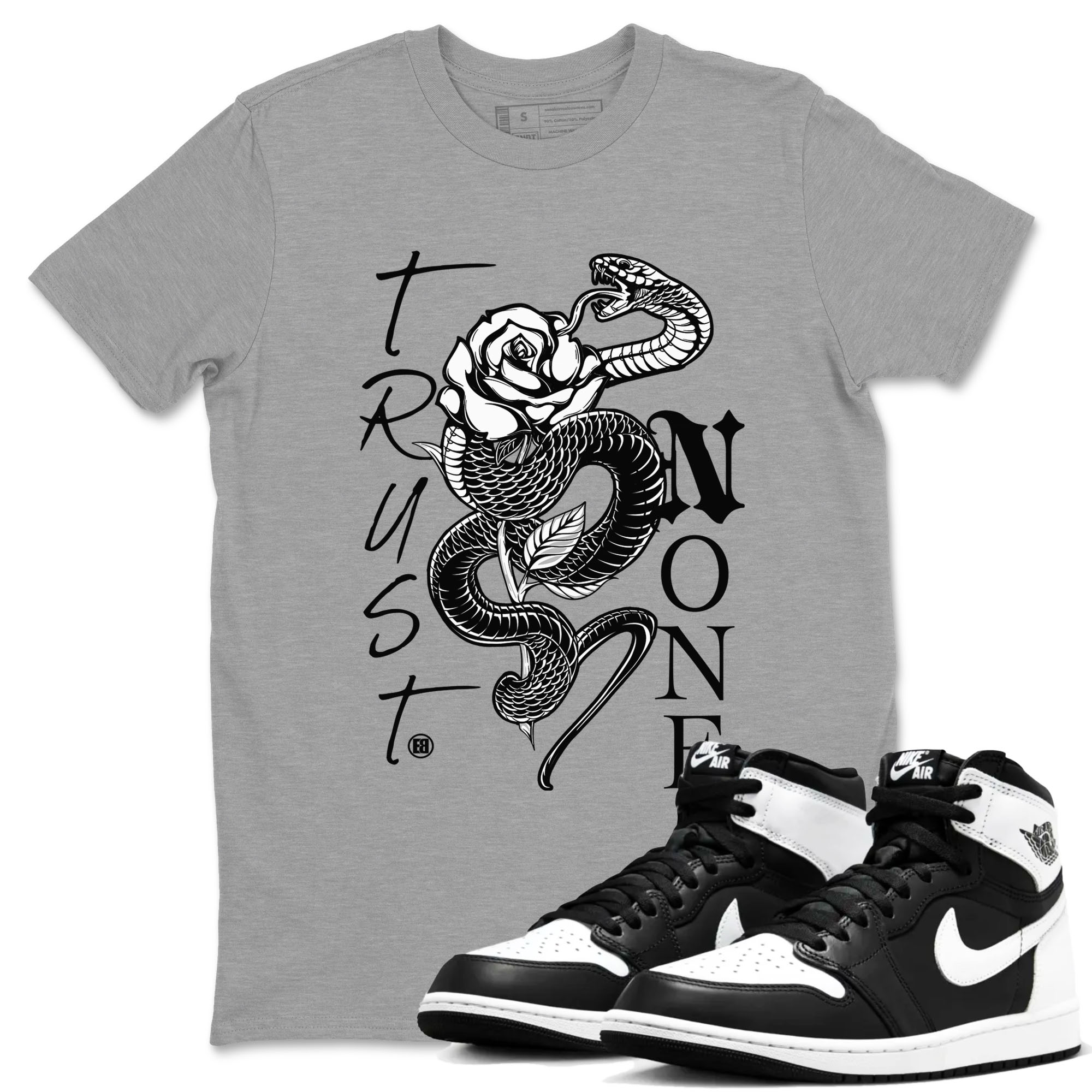 1s Black White shirt to match jordans streetwear brand Trust None sneaker tees Air Jordan 1 Black White Drip Gear Zone unisex cotton Heather Grey 1 crew neck shirt