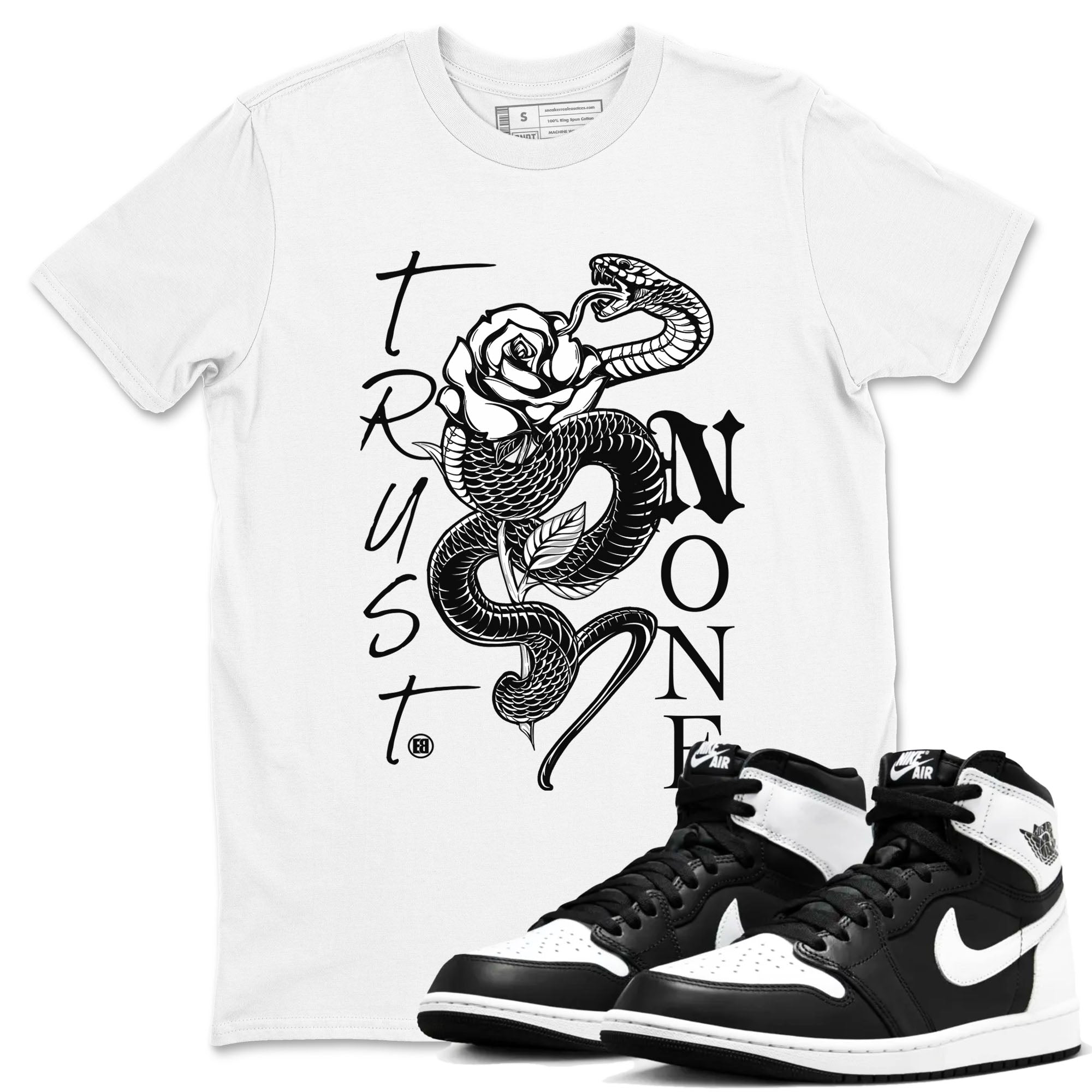 1s Black White shirt to match jordans streetwear brand Trust None sneaker tees Air Jordan 1 Black White Drip Gear Zone unisex cotton White 1 crew neck shirt