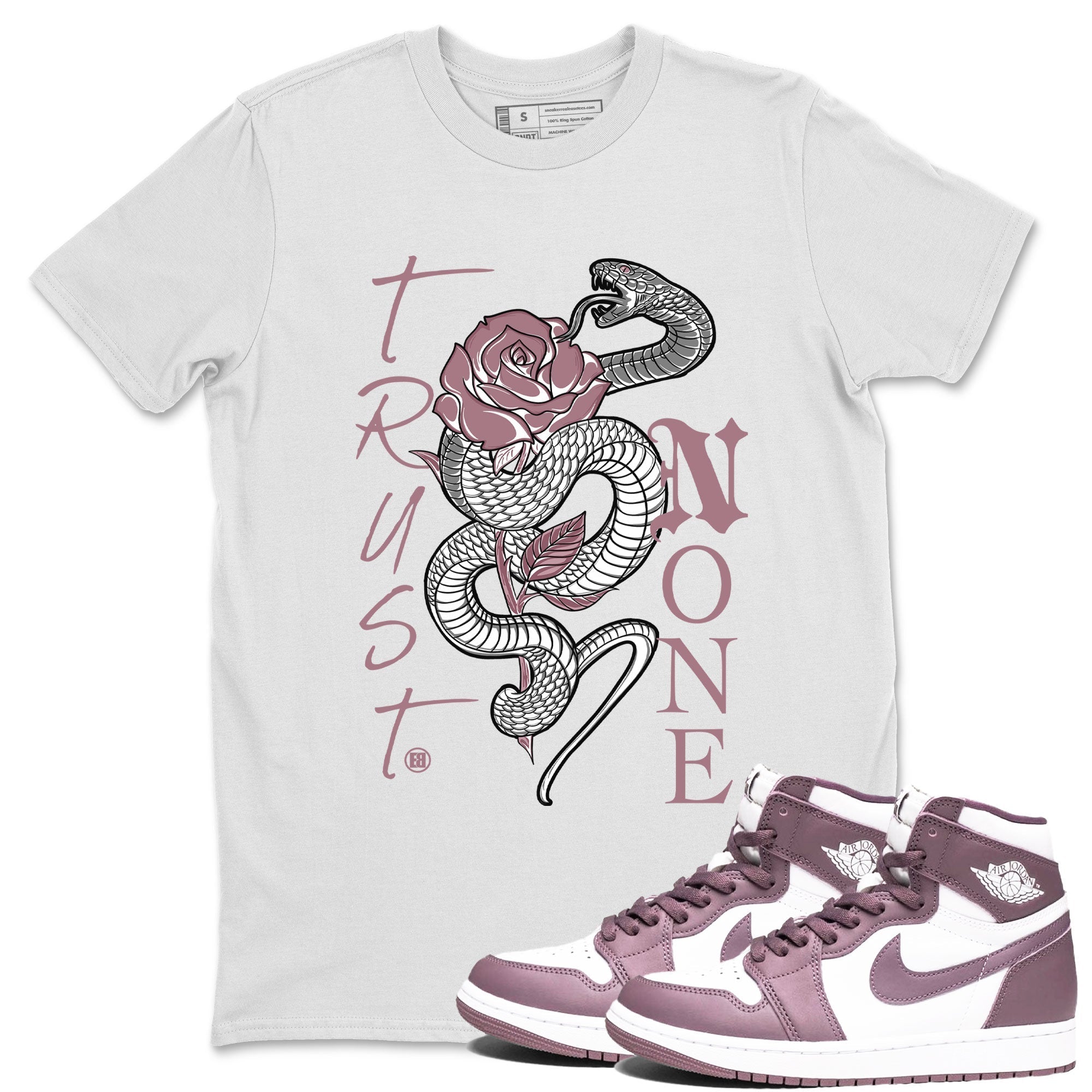 Air Jordan 1 High OG WMNS Mauve shirt to match jordans Trust None crew neck streetwear t-shirt Air Jordan 1 Mauve Drip Gear Zone Unisex White 1 Sneaker Matching Tee
