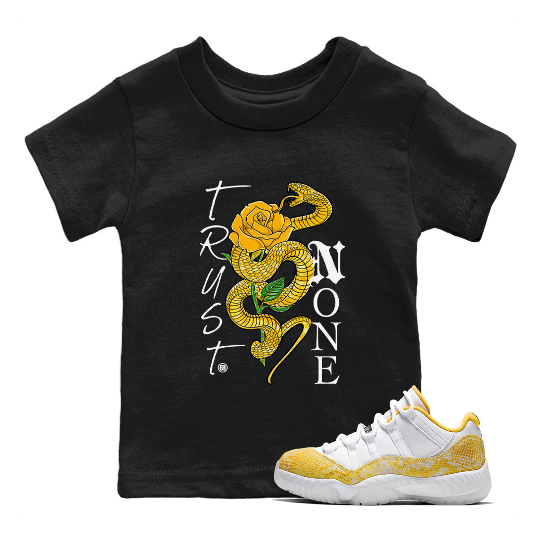 Jordan 11 Yellow Snakeskin Sneaker Match Tees Trust None Sneaker Tees Air Jordan 11 Yellow Python Sneaker Release Tees Kids Shirts Black 1