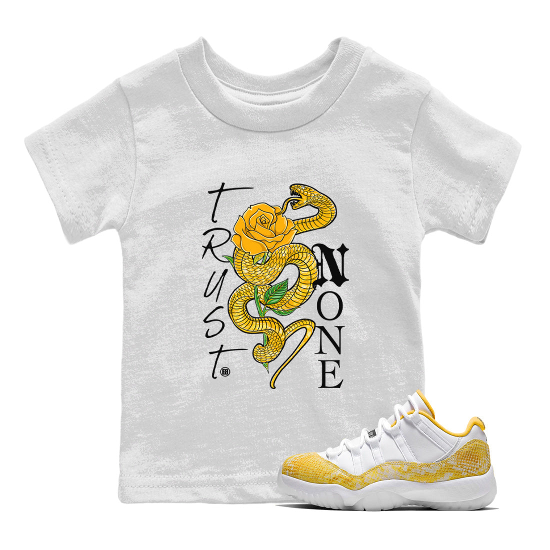 Jordan 11 Yellow Snakeskin Sneaker Match Tees Trust None Sneaker Tees Air Jordan 11 Yellow Python Sneaker Release Tees Kids Shirts White 1