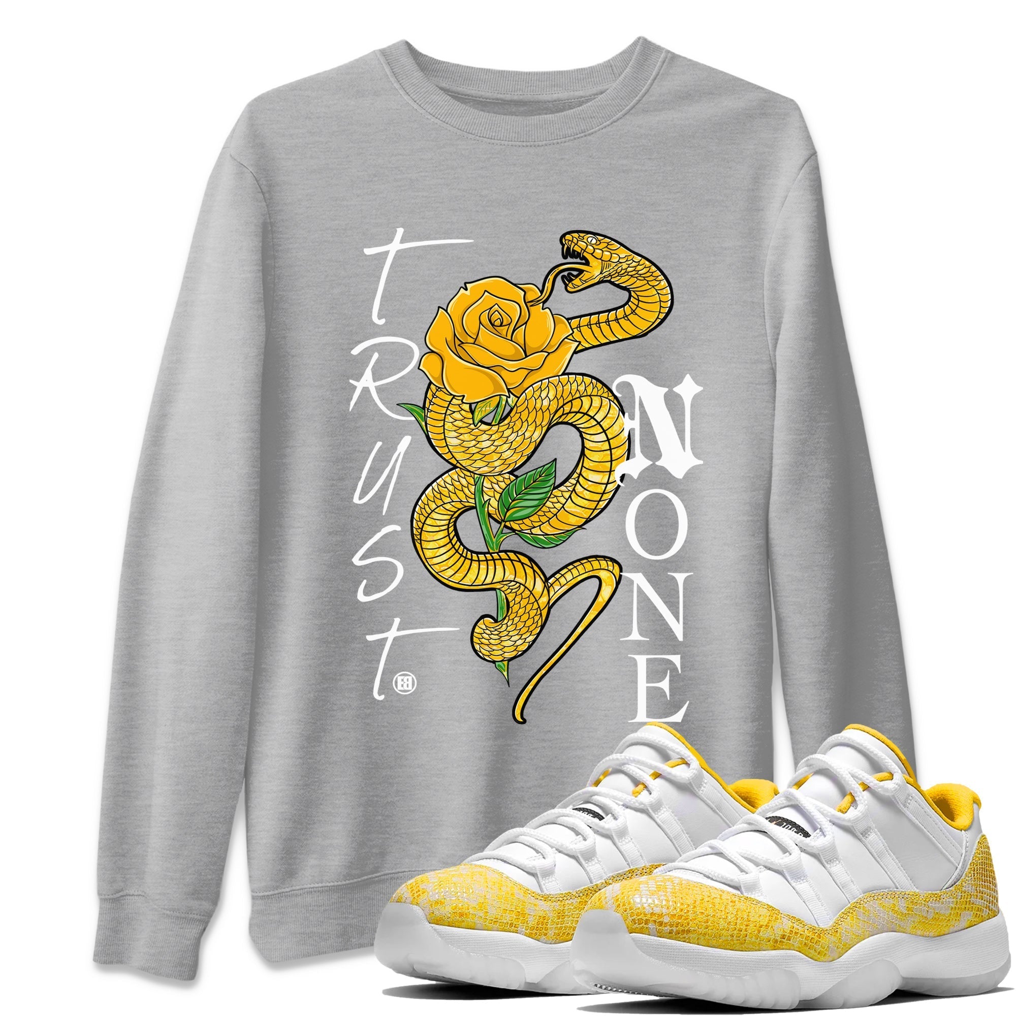 Jordan 11 Yellow Snakeskin Sneaker Match Tees Trust None Sneaker Tees Air Jordan 11 Yellow Python Sneaker Release Tees Unisex Shirts Heather Grey 1