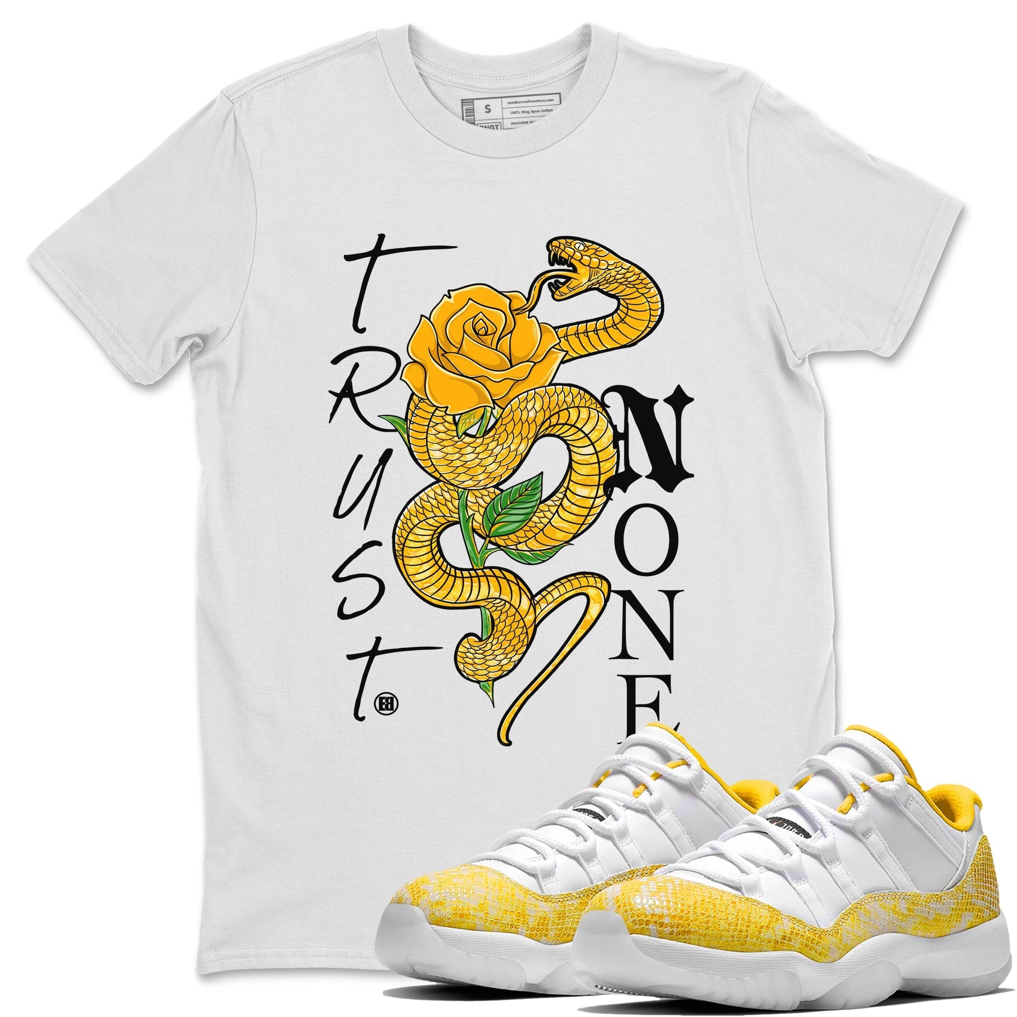 Jordan 11 Yellow Snakeskin Sneaker Match Tees Trust None Sneaker Tees Air Jordan 11 Yellow Python Sneaker Release Tees Unisex Shirts White 1