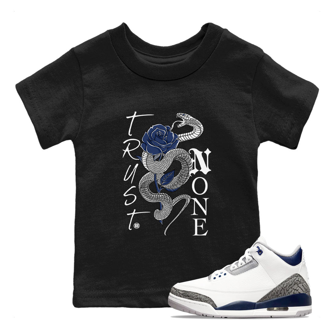 AJ3 Midnight Navy shirt to match jordans Trust None sneaker match t-shirt 3s Midnight Navy Drip Gear Zone baby toddler Black 1 cotton sneaker tee