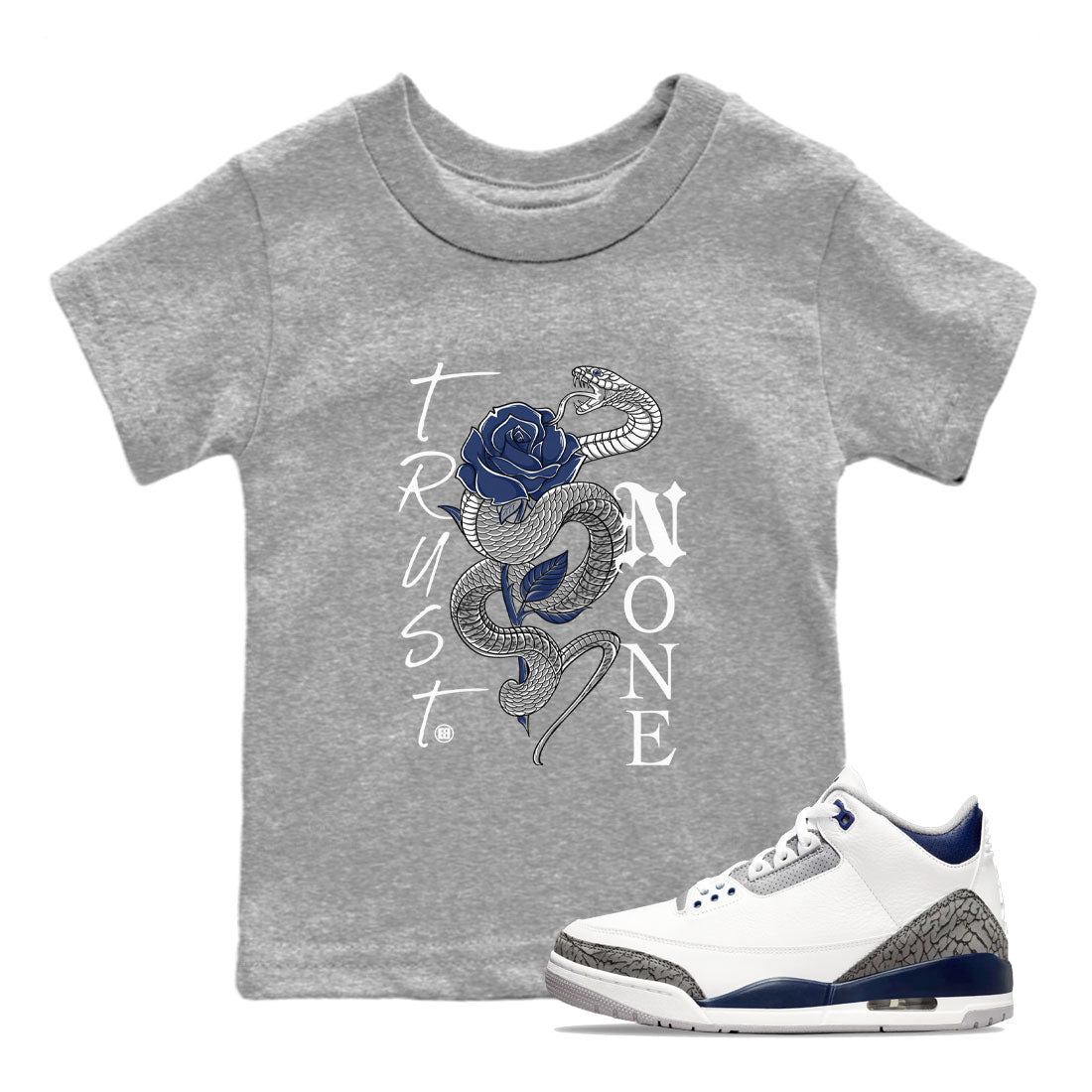 AJ3 Midnight Navy shirt to match jordans Trust None sneaker match t-shirt 3s Midnight Navy Drip Gear Zone baby toddler Heather Grey 1 cotton sneaker tee