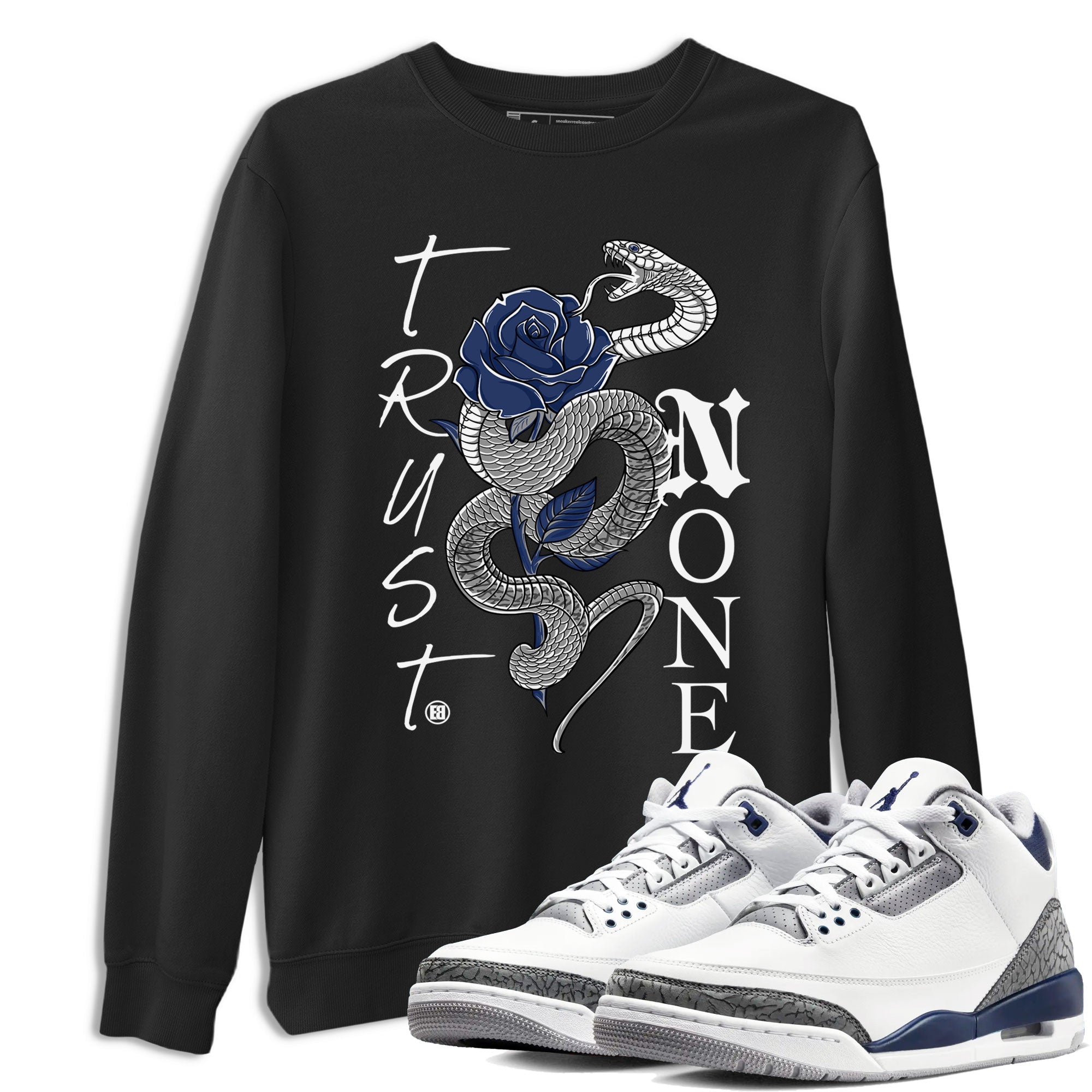 AJ3 Midnight Navy shirt to match jordans Trust None sneaker match t-shirt 3s Midnight Navy Drip Gear Zone unisex cotton Black 1 Crew Neck T-Shirt