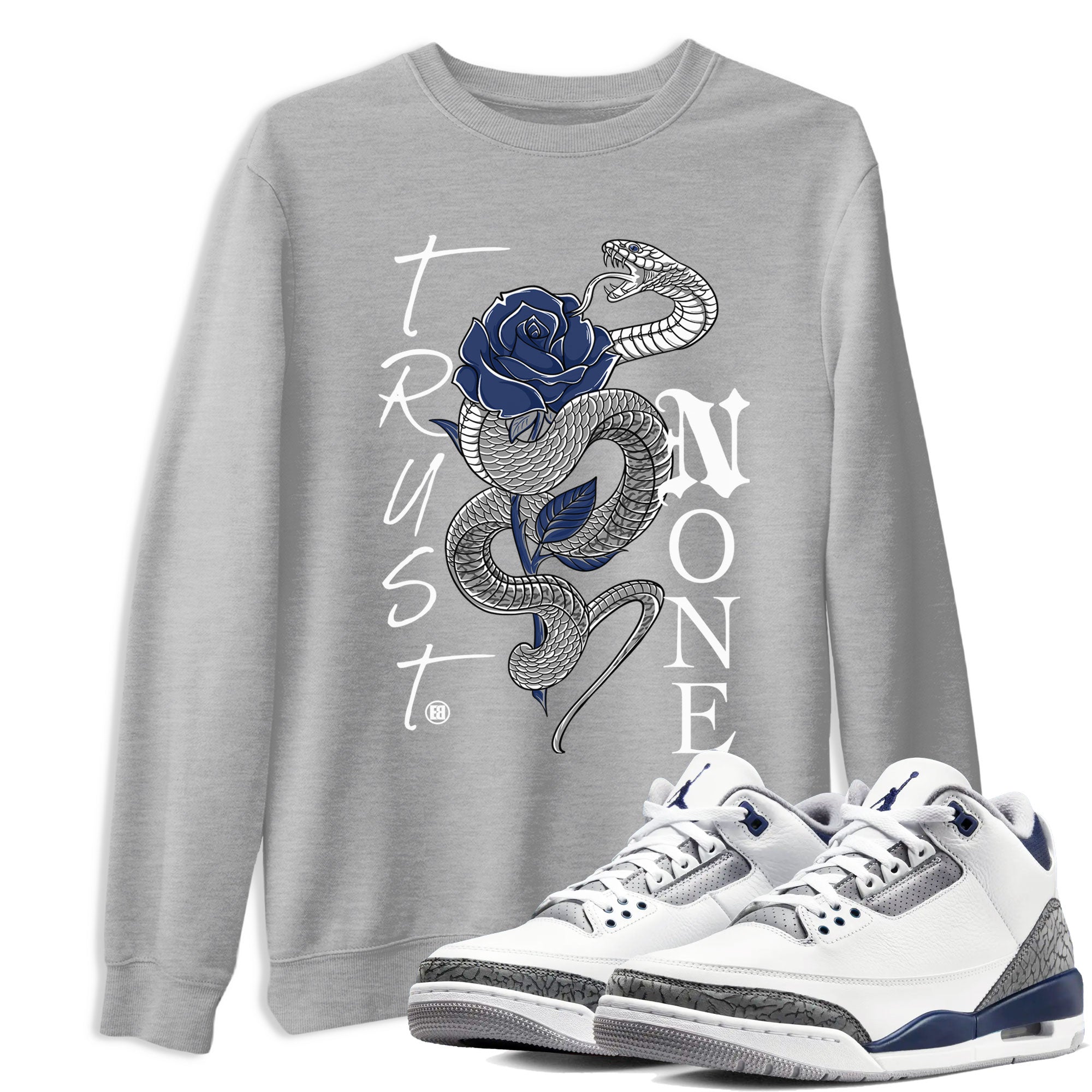 AJ3 Midnight Navy shirt to match jordans Trust None sneaker match t-shirt 3s Midnight Navy Drip Gear Zone unisex cotton Heather Grey 1 Crew Neck T-Shirt