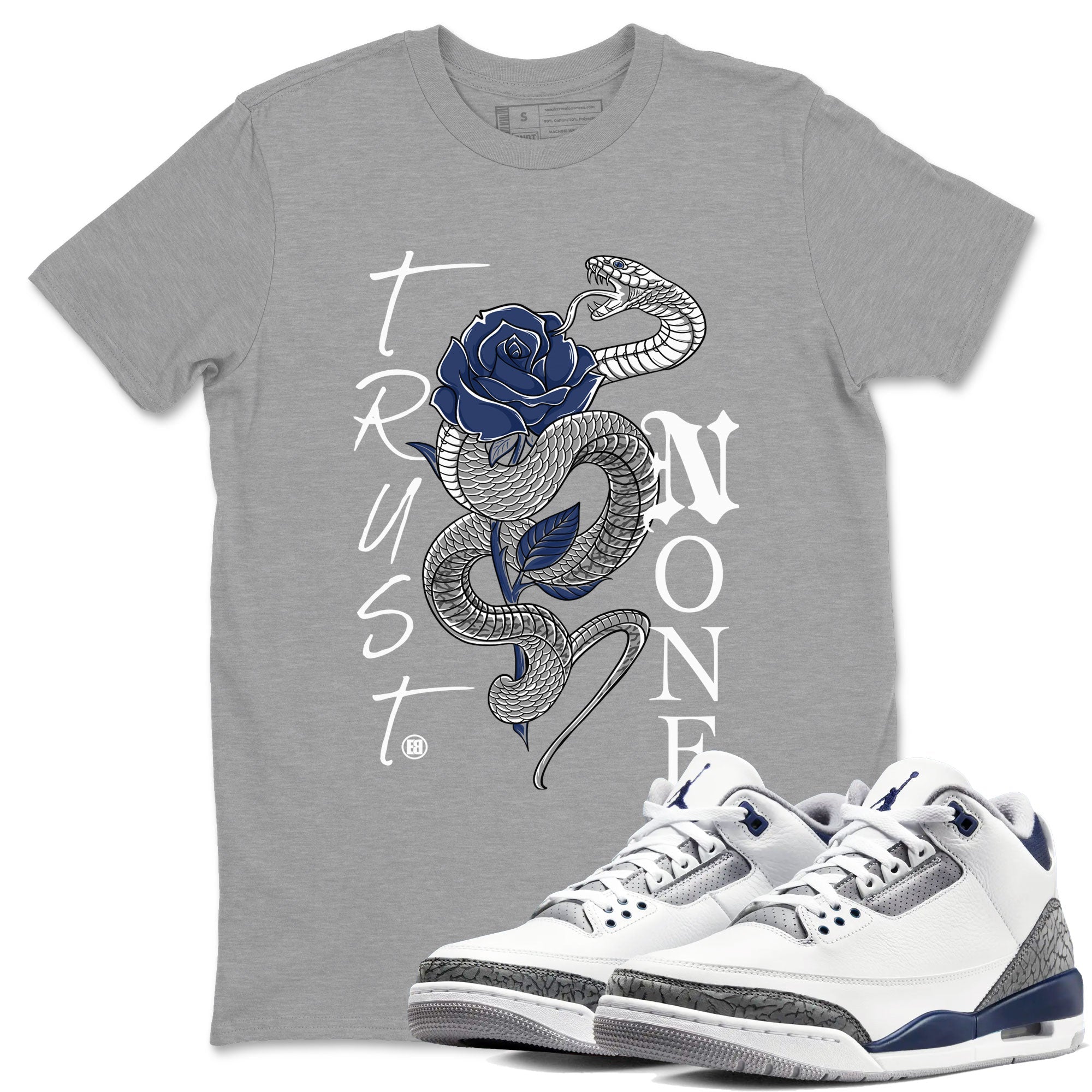 AJ3 Midnight Navy shirt to match jordans Trust None sneaker match t-shirt 3s Midnight Navy Drip Gear Zone unisex cotton Heather Grey 1 Crew Neck T-Shirt