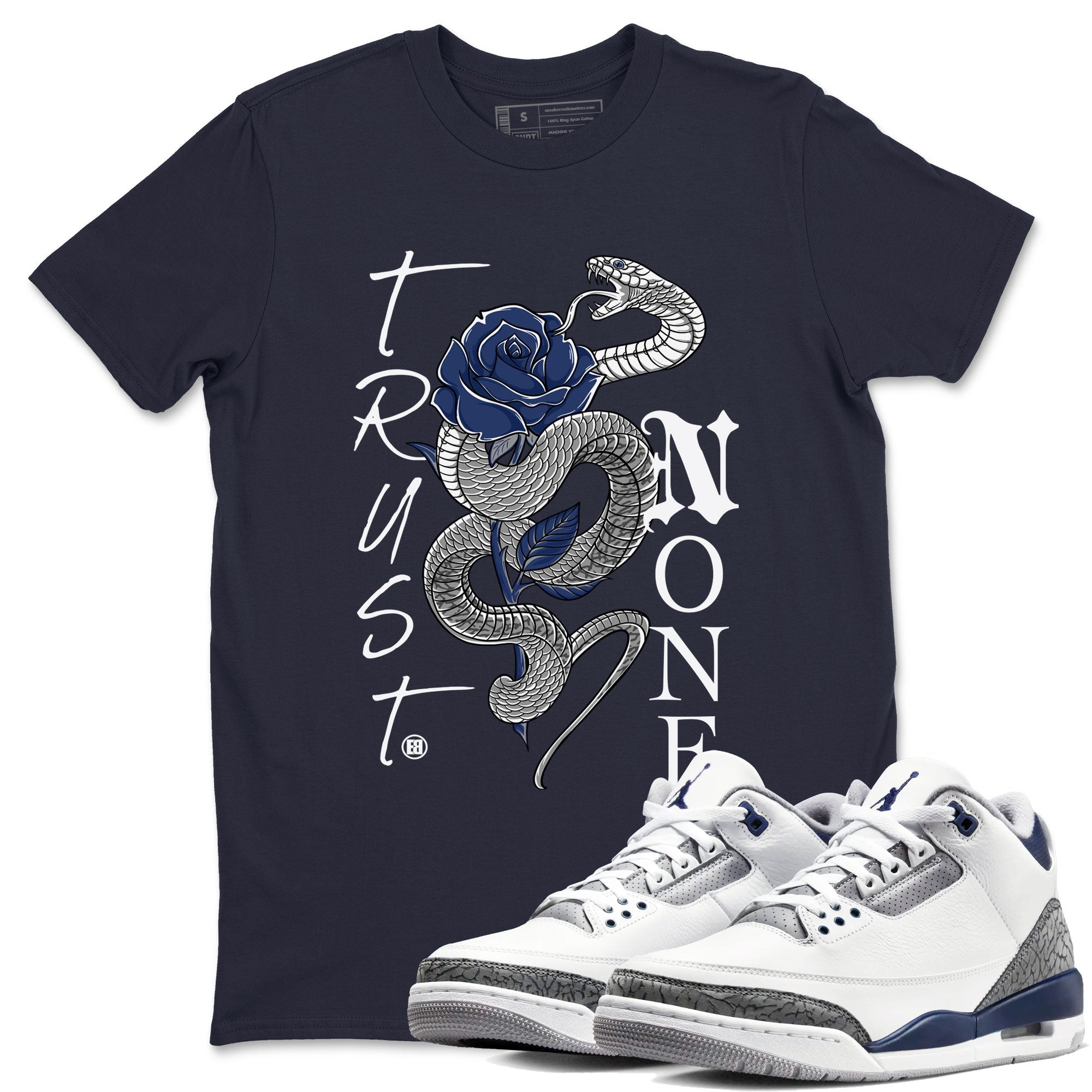 AJ3 Midnight Navy shirt to match jordans Trust None sneaker match t-shirt 3s Midnight Navy Drip Gear Zone unisex cotton Navy 1 Crew Neck T-Shirt