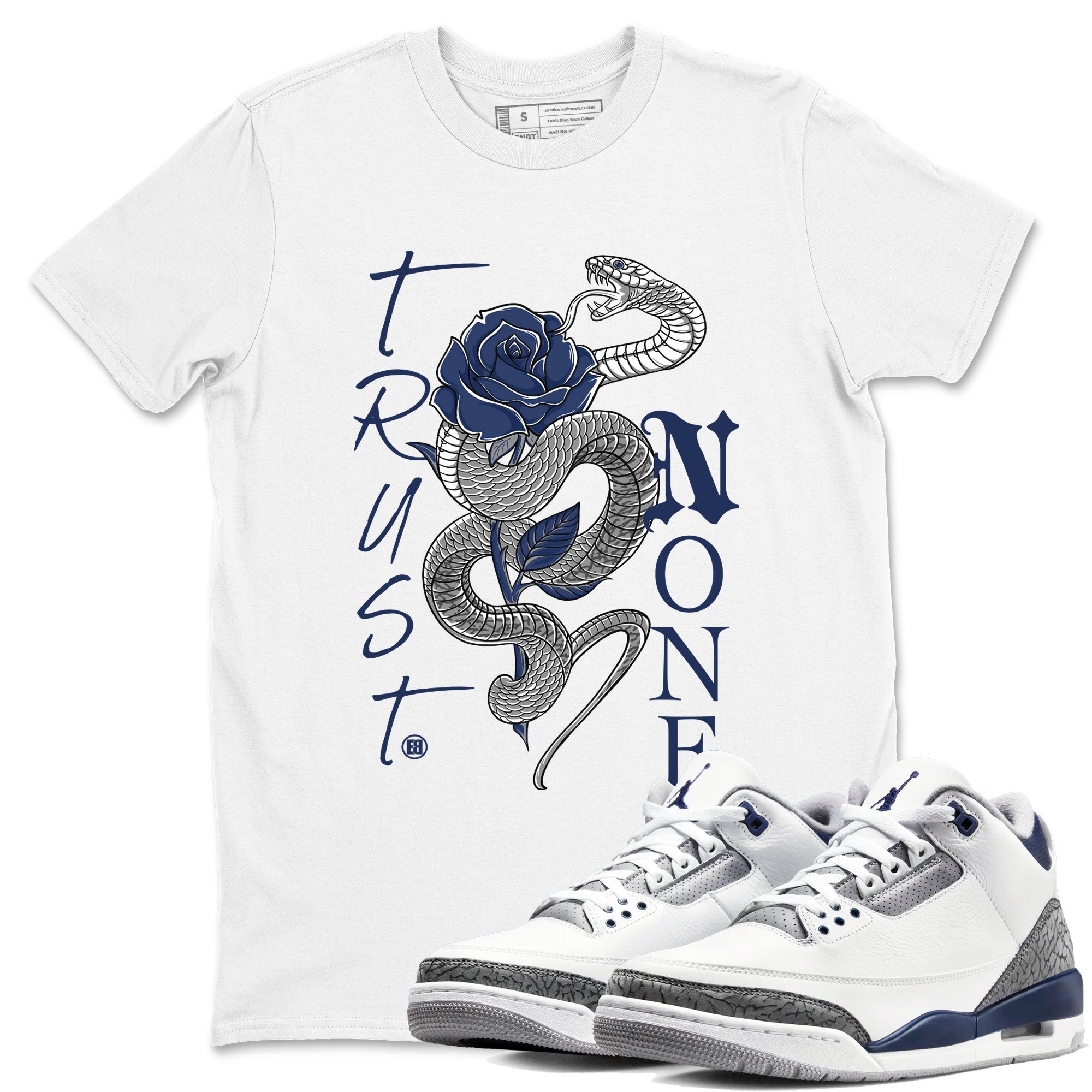 AJ3 Midnight Navy shirt to match jordans Trust None sneaker match t-shirt 3s Midnight Navy Drip Gear Zone unisex cotton White 1 Crew Neck T-Shirt