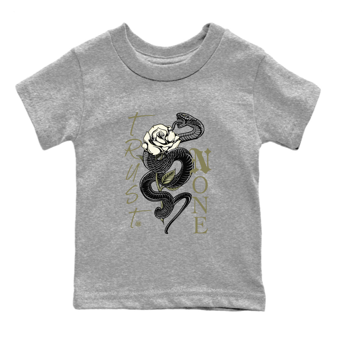 Air Jordan 4 Medium Olive shirt to match jordans streetwear brand Trust None sneaker match tees 4s Olive Drip Gear Zone Baby Toddler Heather Grey 2 T-Shirt