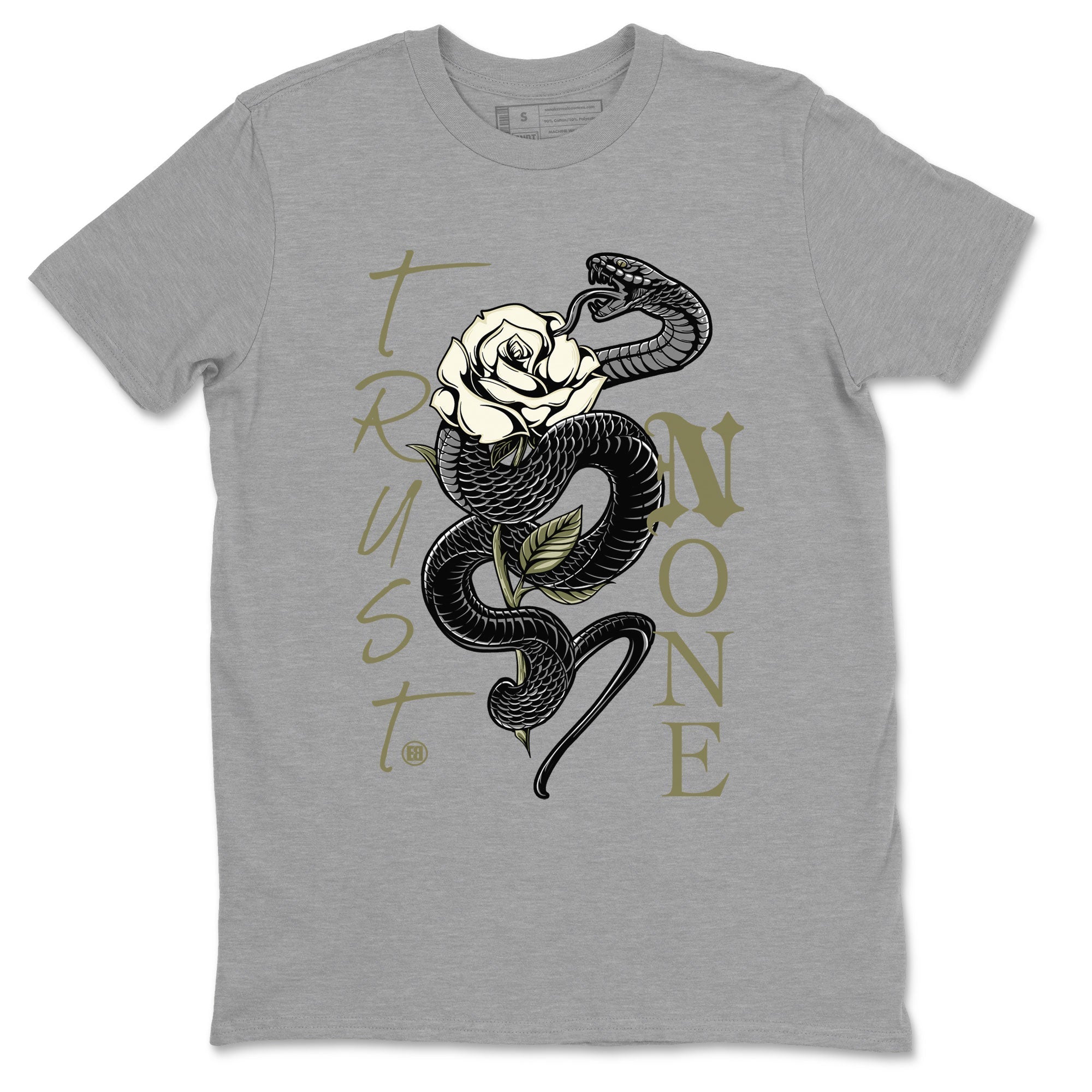 Air Jordan 4 Medium Olive shirt to match jordans streetwear brand Trust None sneaker match tees 4s Olive Drip Gear Zone Unisex Heather Grey 2 T-Shirt