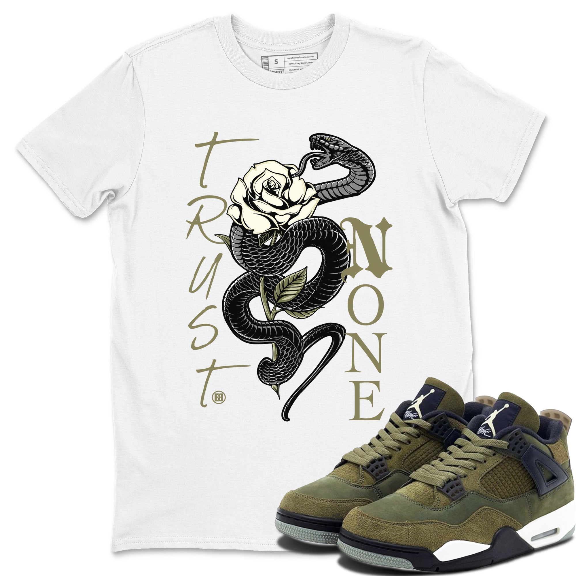 Air Jordan 4 Medium Olive shirt to match jordans streetwear brand Trust None sneaker match tees 4s Olive Drip Gear Zone Unisex White 1 T-Shirt