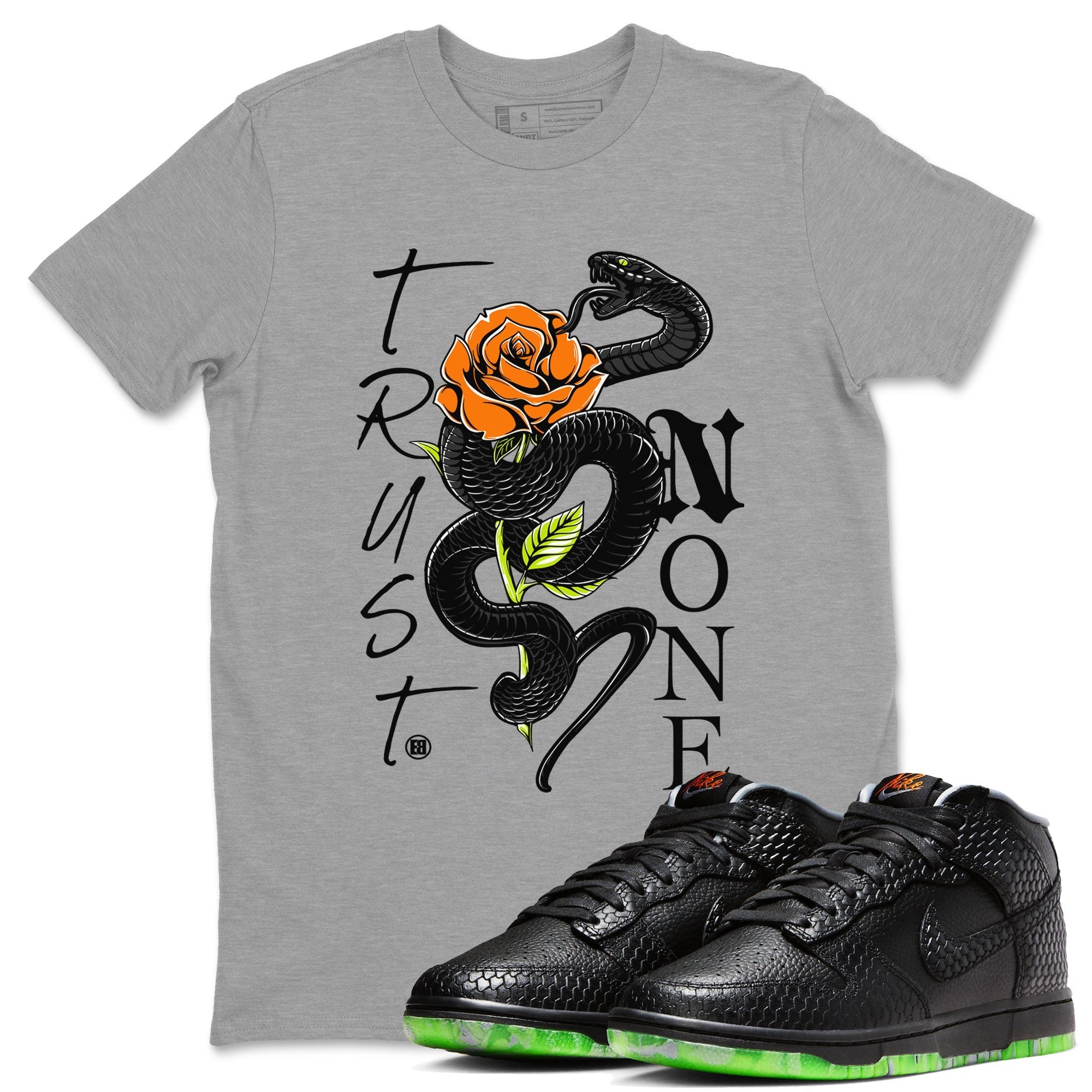 Dunk Halloween shirt to match jordans Trust None sneaker tees Special Halloween Costume Dunk Mid Halloween Drip Gear Zone Unisex Crew Neck Tee Heather Grey 1 T-Shirt