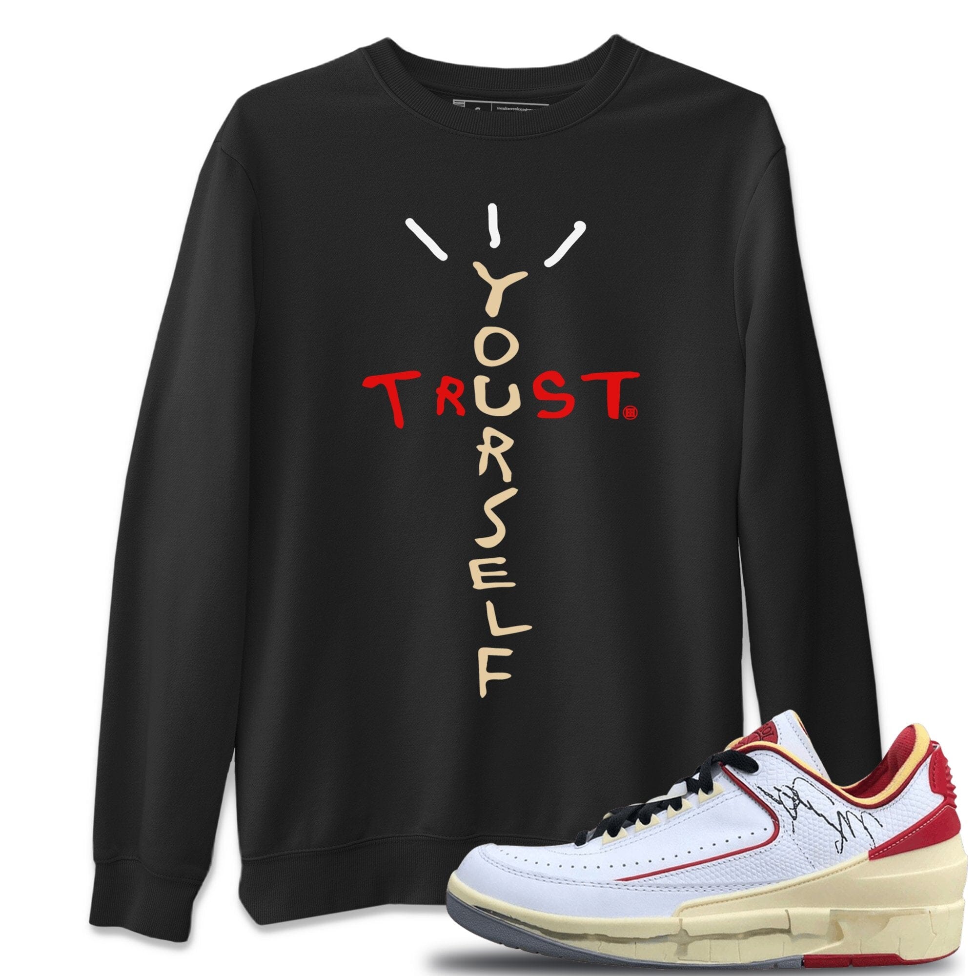 Jordan 2 OFF-WHITE Varsity Red Shirt To Match Jordans Trust Yourself Sneaker Tees Jordan 2 OFF-WHITE Varsity Red Drip Gear Zone Sneaker Matching Clothing Unisex Shirts