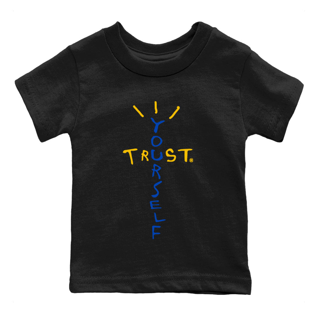 Jordan 1 Game Royal Varsity Maize Sneaker Matching T-Shirt Trust Yourself Sneaker Tees Jordan 1 Game Royal Varsity Maize Sneaker Release Tees Kids Shirts
