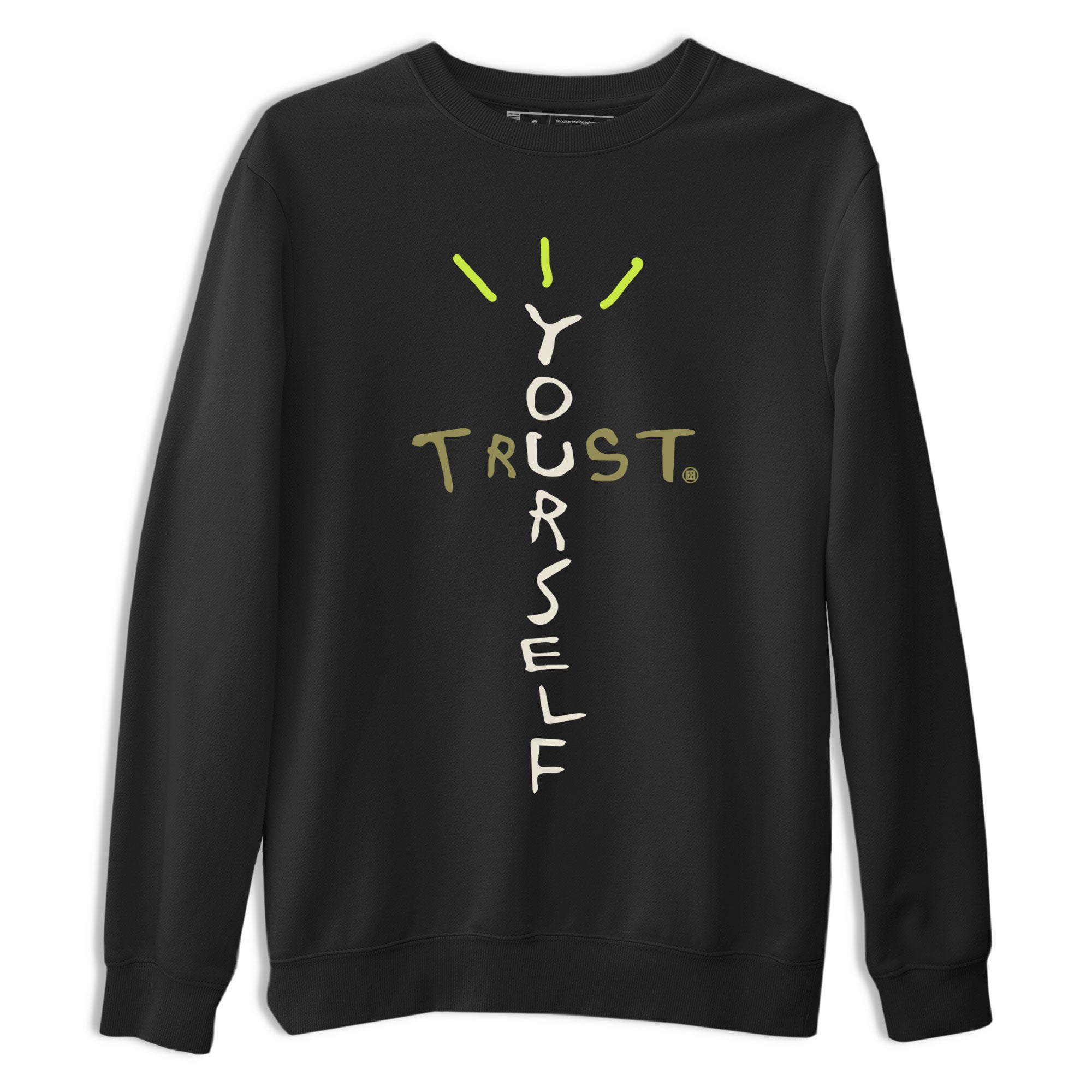 Air Jordan 1 X Travis Scott Golf Olive shirt to match jordans Trust Yourself Streetwear Sneaker Shirt Air Jordan 1 Travis Scott Golf Drip Gear Zone Sneaker Matching Clothing Unisex Black 2 T-Shirt