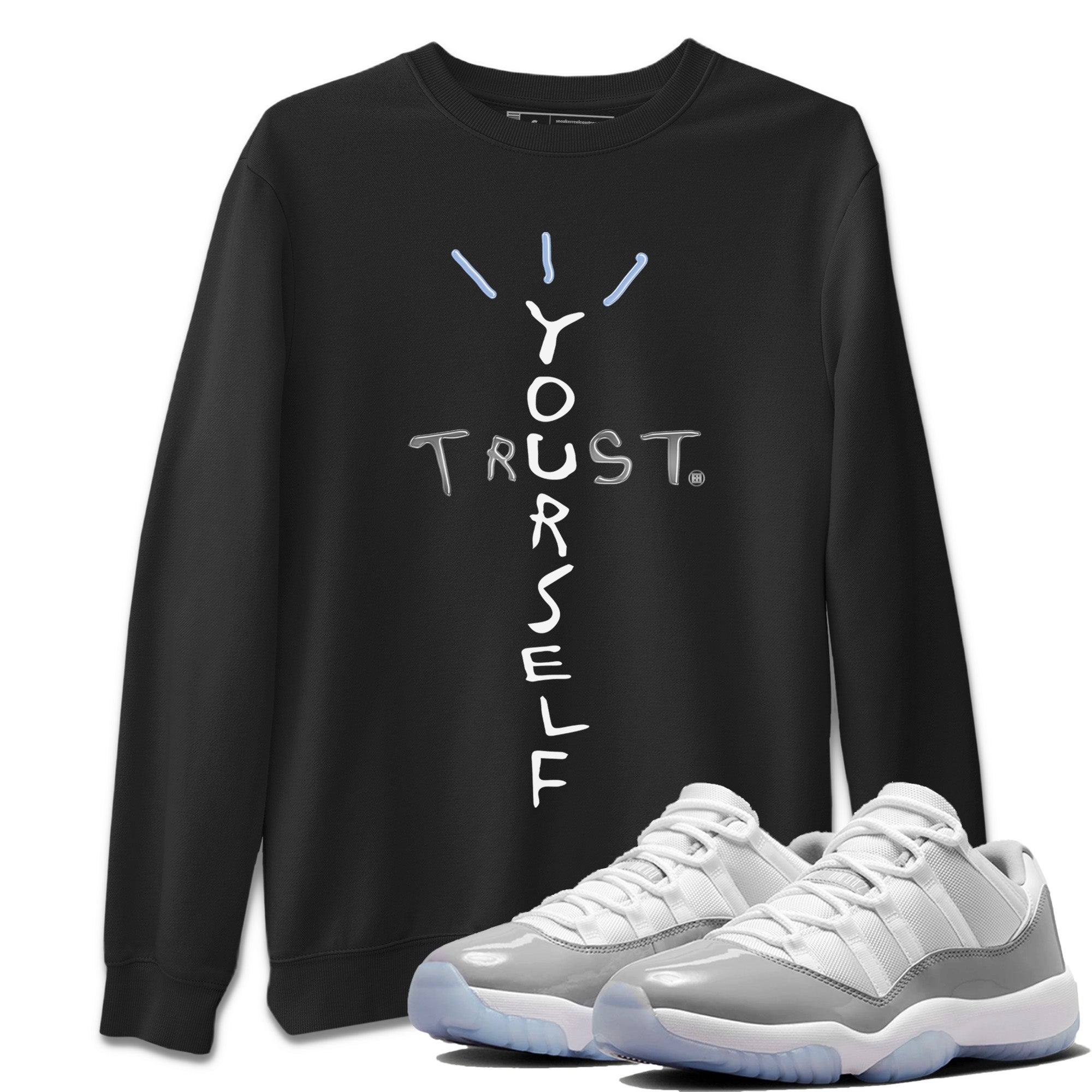Air Jordan 11 White Cement Trust Yourself Crew Neck Streetwear Sneaker Shirt Air Jordan 11 Cement Grey Sneaker T-Shirts Washing and Care Tip