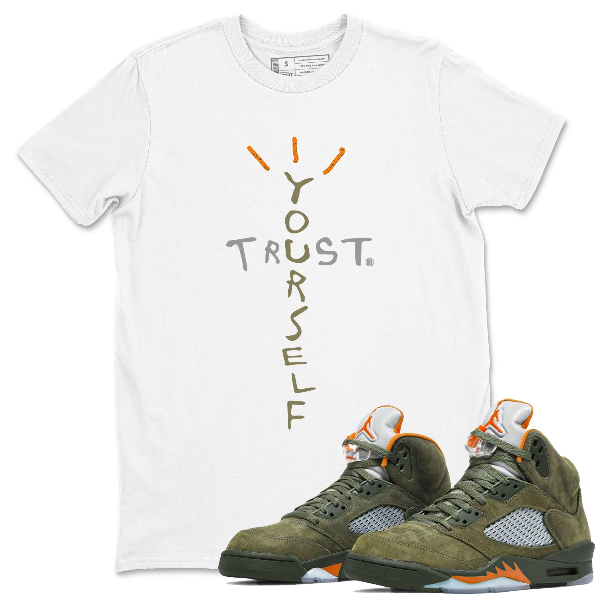 Air Jordan 5 Olive shirt to match jordans Trust Yourself sneaker tees 5s Olive Drip Gear Zone unisex cotton White 1 crew neck shirt