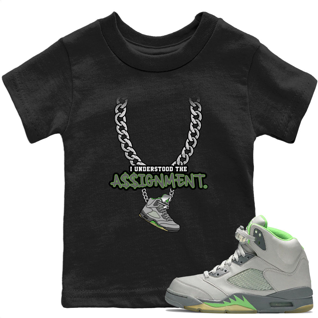 Jordan 5 Green Bean Sneaker Matching T-Shirt Understood Assignment Sneaker Tees Jordan 5 Green Bean Sneaker Release Tees Kids Shirts
