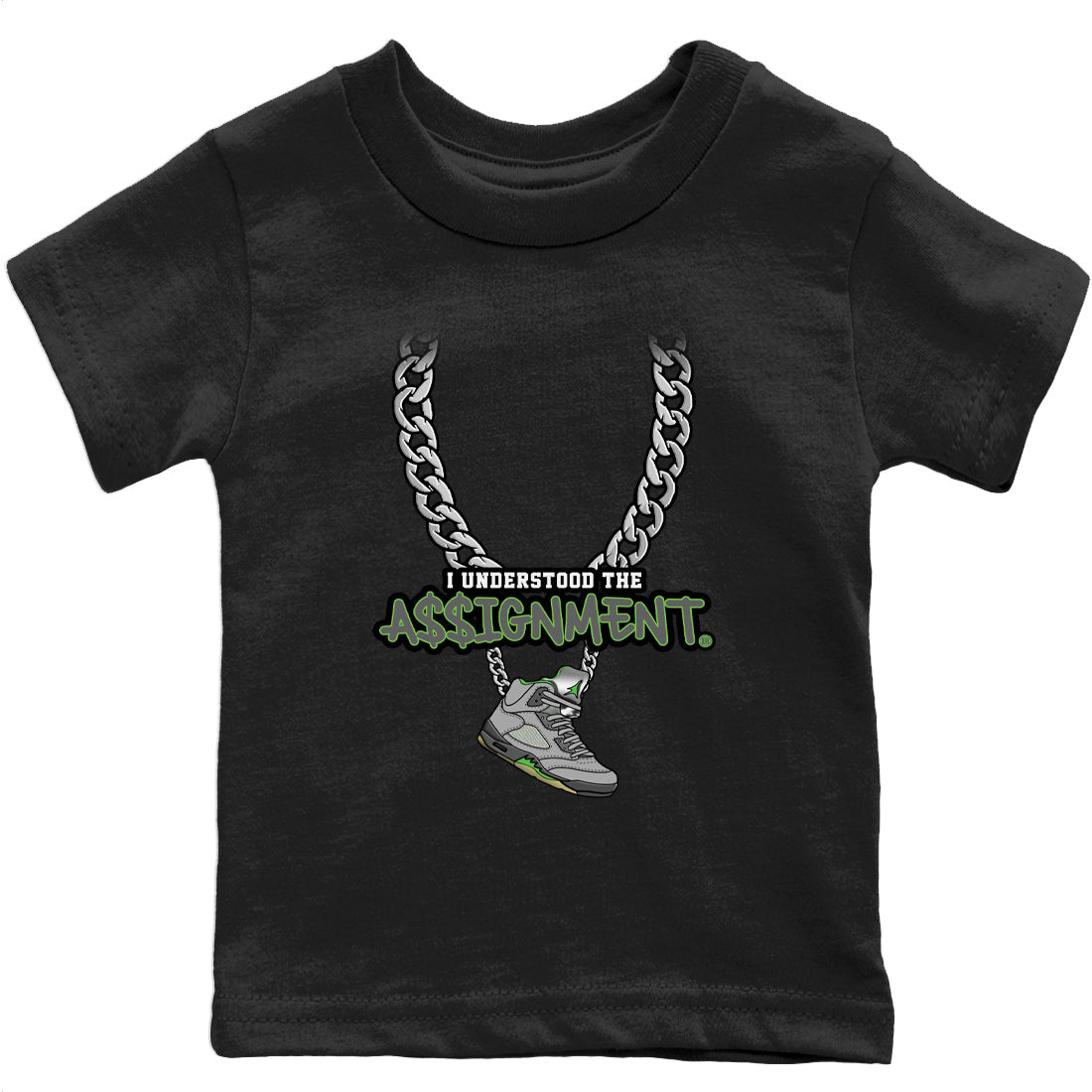Jordan 5 Green Bean Sneaker Matching T-Shirt Understood Assignment Sneaker Tees Jordan 5 Green Bean Sneaker Release Tees Kids Shirts