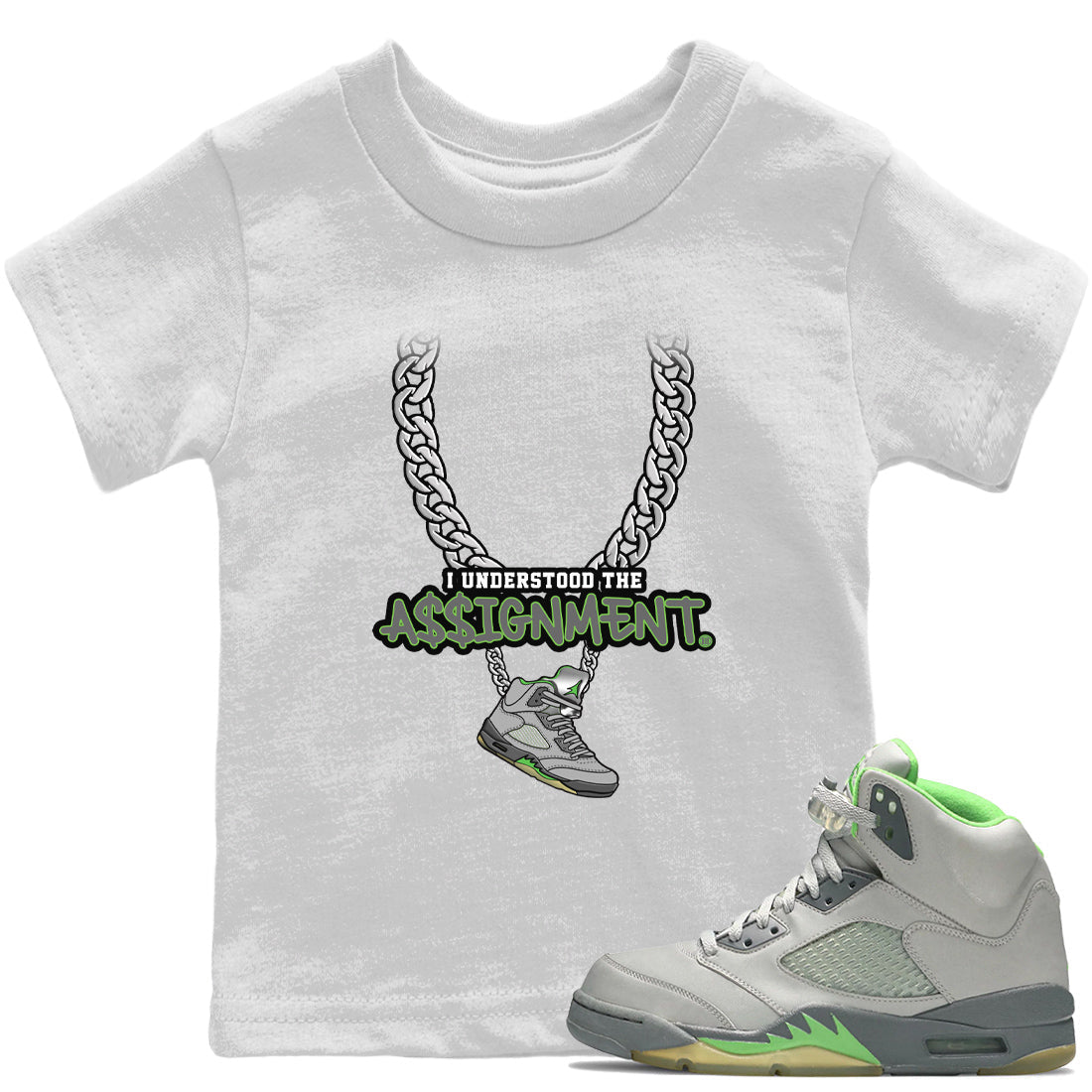 Jordan 5 Green Bean Sneaker Matching T-Shirt Understood Assignment Sneaker Tees Jordan 5 Green Bean Sneaker Release Tees Kids Shirts