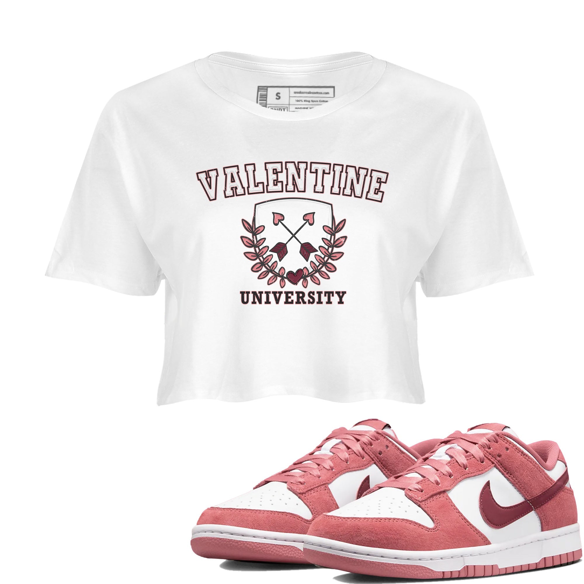 Dunk Valentine's Day shirt to match jordans University sneaker tees Dunks Valentine's Day Drip Gear Zone White 1 crop length shirt