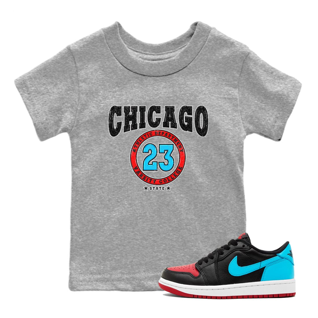 Air Jordan 1 Low UNC to Chicago shirt to match jordans Varsity Streetwear Sneaker Shirt Air Jordan 1 UNC to Chicago Drip Gear Zone Sneaker Matching Clothing Baby Toddler Heather Grey 1 T-Shirt