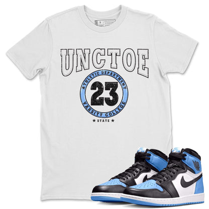 Air Jordan 1 Retro High OG University Blue shirt to match jordans Varsity Streetwear Sneaker Shirt Air Jordan 1 UNC Toe Drip Gear Zone Sneaker Matching Clothing Unisex White 1 T-Shirt