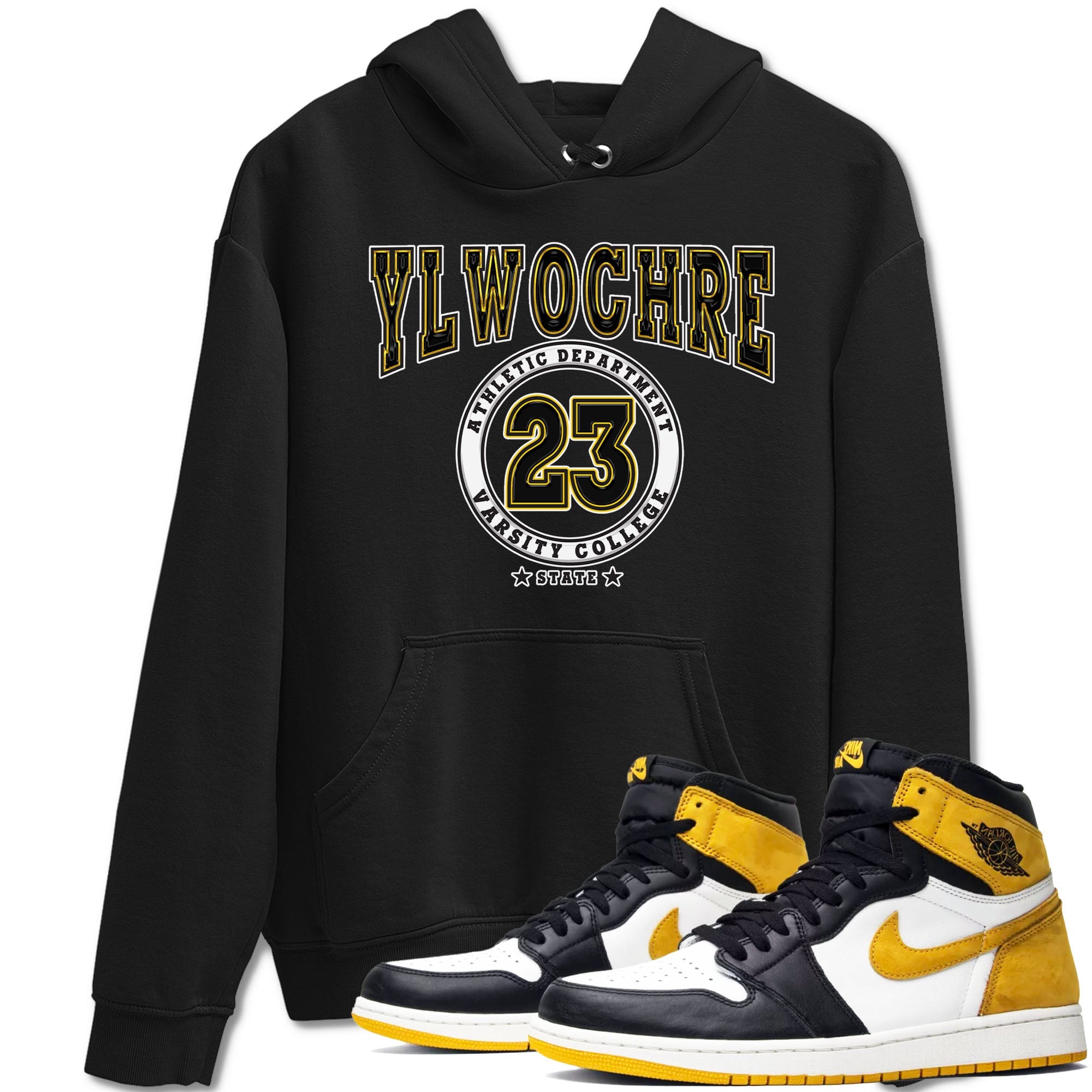 1s Yellow Ochre shirt to match jordans Varsity sneaker tees Air Jordan 1 High OG Yellow Ochre Drip Gear Zone unisex cotton Black 1 crew neck shirt