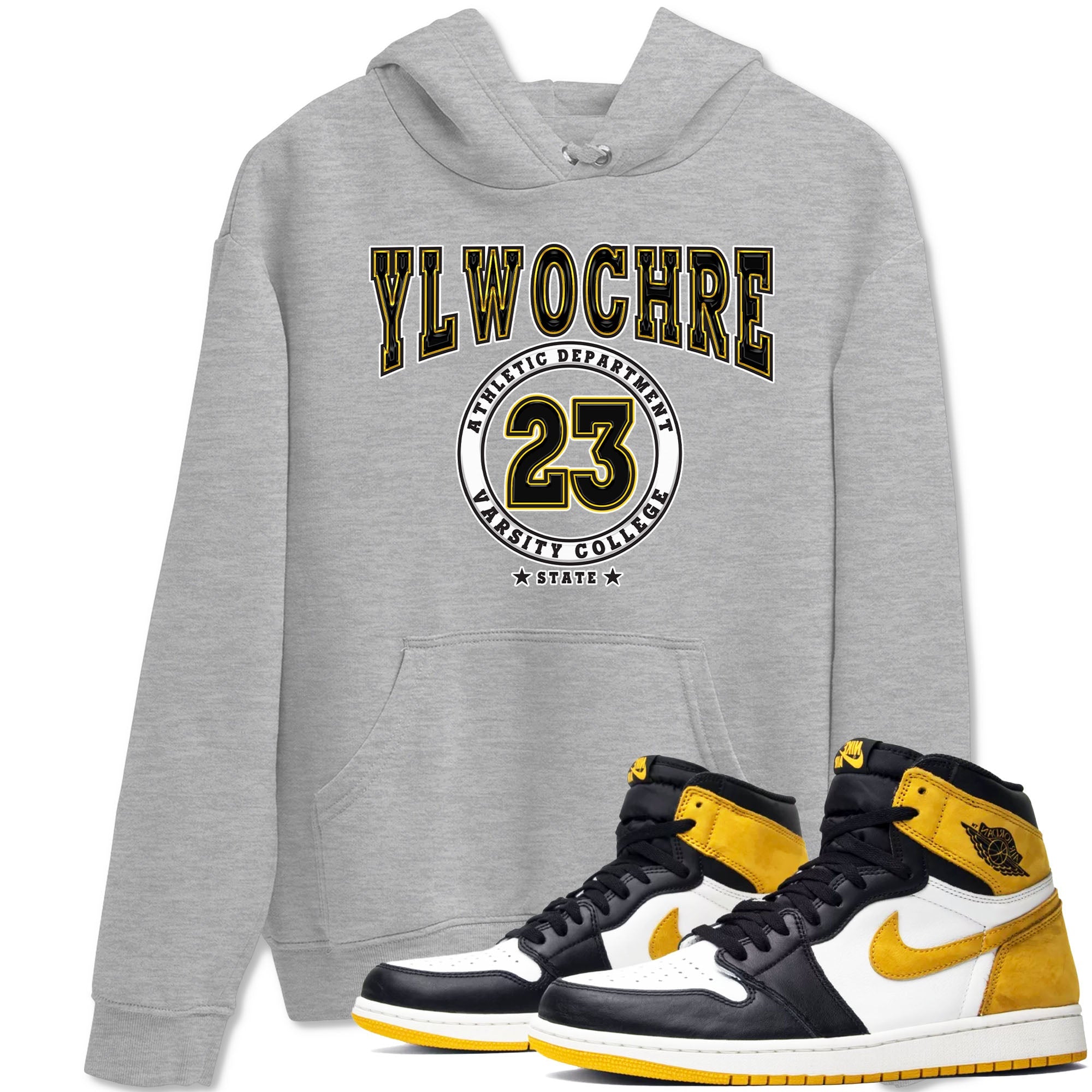 1s Yellow Ochre shirt to match jordans Varsity sneaker tees Air Jordan 1 High OG Yellow Ochre Drip Gear Zone unisex cotton Heather Grey 1 crew neck shirt