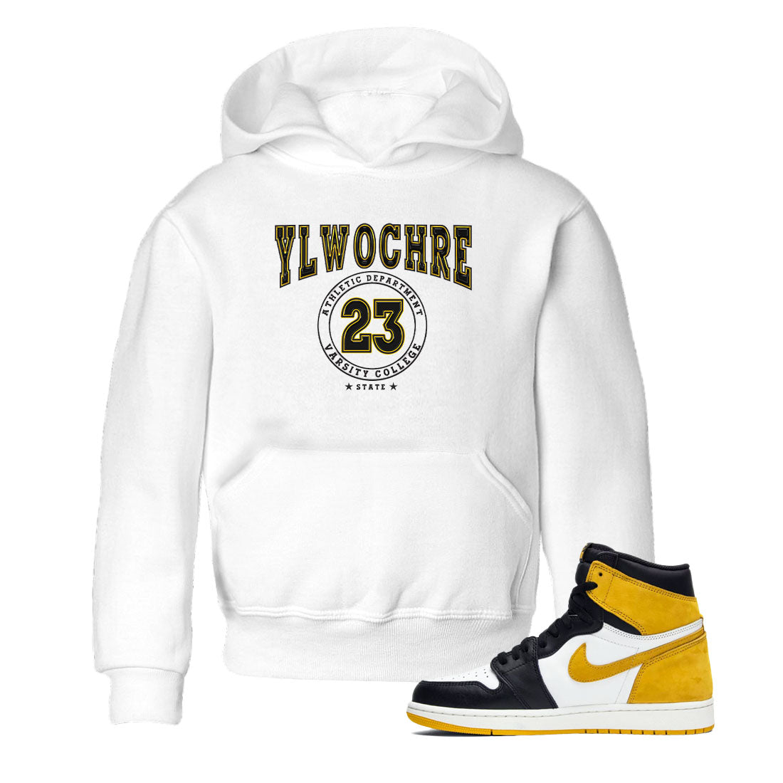 1s Yellow Ochre shirt to match jordans Varsity sneaker tees Air Jordan 1 High OG Yellow Ochre Drip Gear Zone baby toddler White 1 cotton Shirt