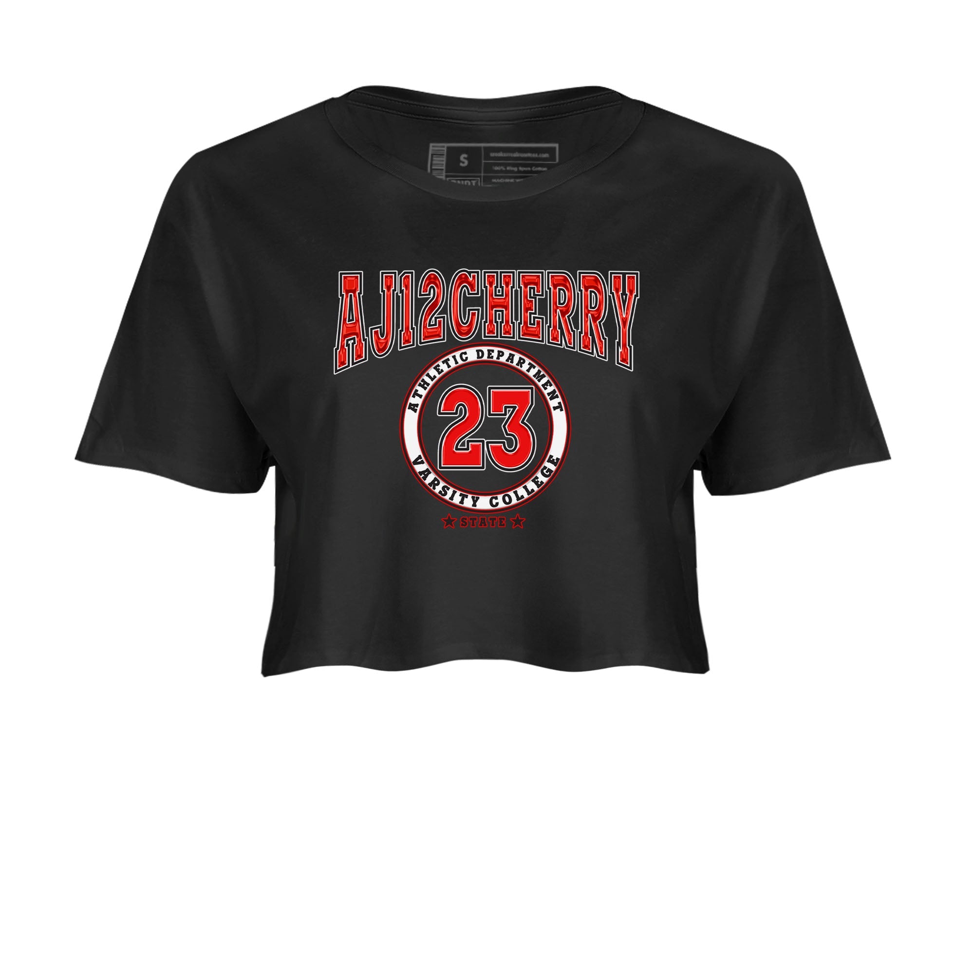 Jordan 12 Retro Cherry shirt to match jordans Varsity Red Varsity special sneaker matching tees 12s Cherry Drip Gear Zone Black 2 Crop T-Shirt