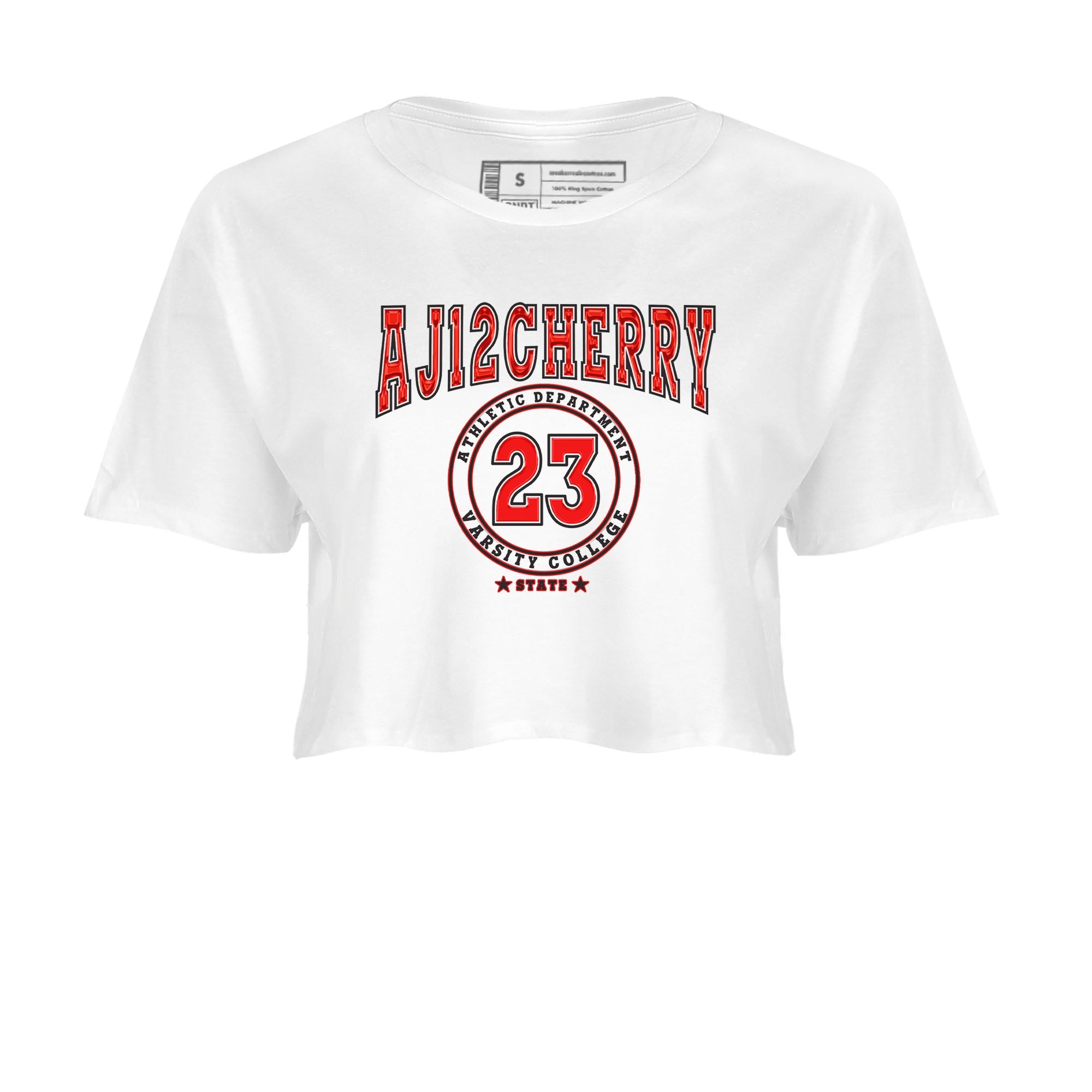 Jordan 12 Retro Cherry shirt to match jordans Varsity Red Varsity special sneaker matching tees 12s Cherry Drip Gear Zone White 2 Crop T-Shirt