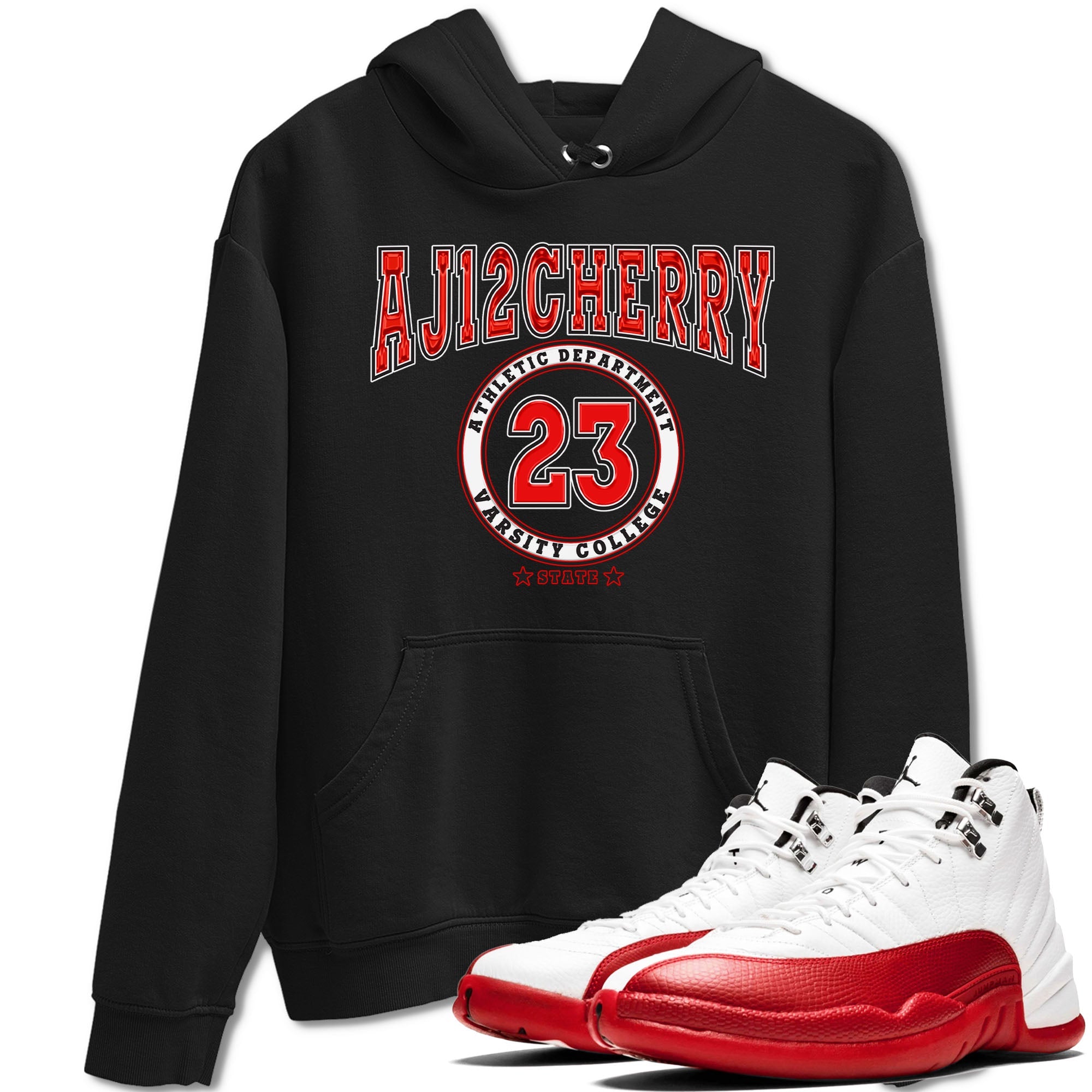 Jordan 12 Retro Cherry shirt to match jordans Varsity Red Varsity special sneaker matching tees 12s Cherry Drip Gear Zone Unisex Black 1 T-Shirt