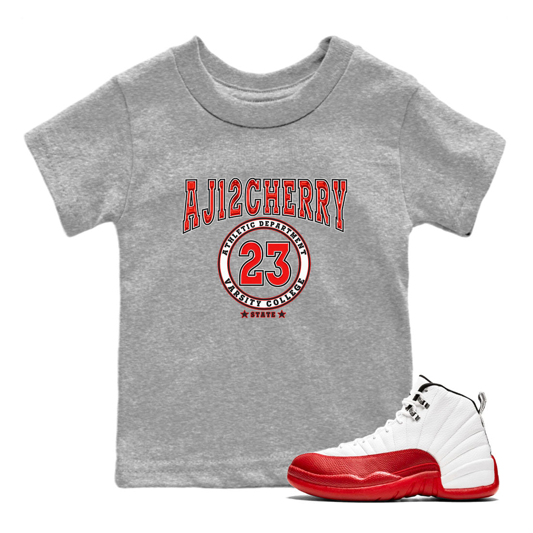 Jordan 12 Retro Cherry shirt to match jordans Varsity Red Varsity special sneaker matching tees 12s Cherry Drip Gear Zone Baby Toddler Heather Grey 1 T-Shirt