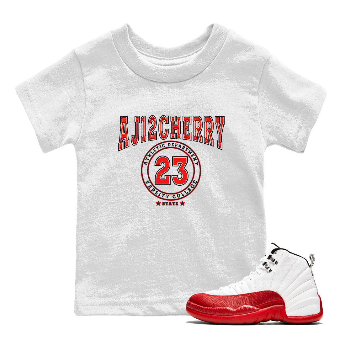 Jordan 12 Retro Cherry shirt to match jordans Varsity Red Varsity special sneaker matching tees 12s Cherry Drip Gear Zone Baby Toddler White 1 T-Shirt