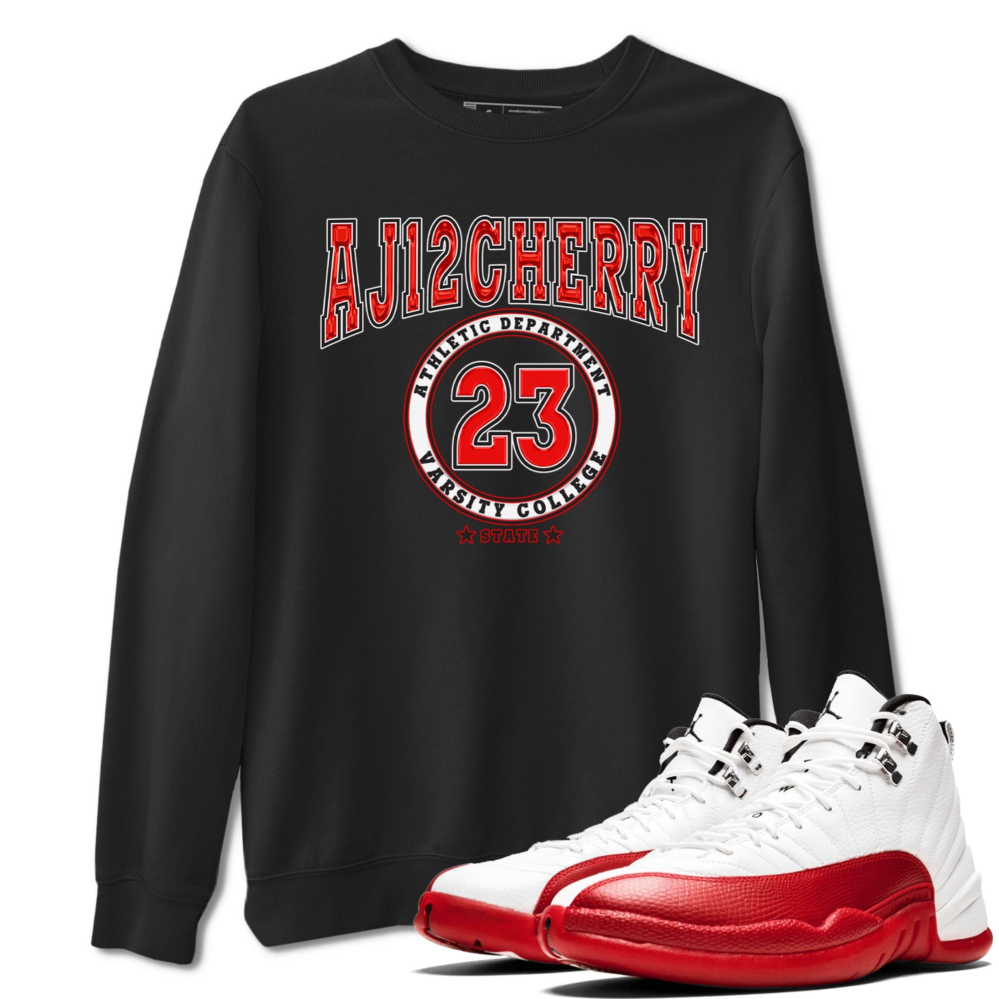 Jordan 12 Retro Cherry shirt to match jordans Varsity Red Varsity special sneaker matching tees 12s Cherry Drip Gear Zone Unisex Black 1 T-Shirt