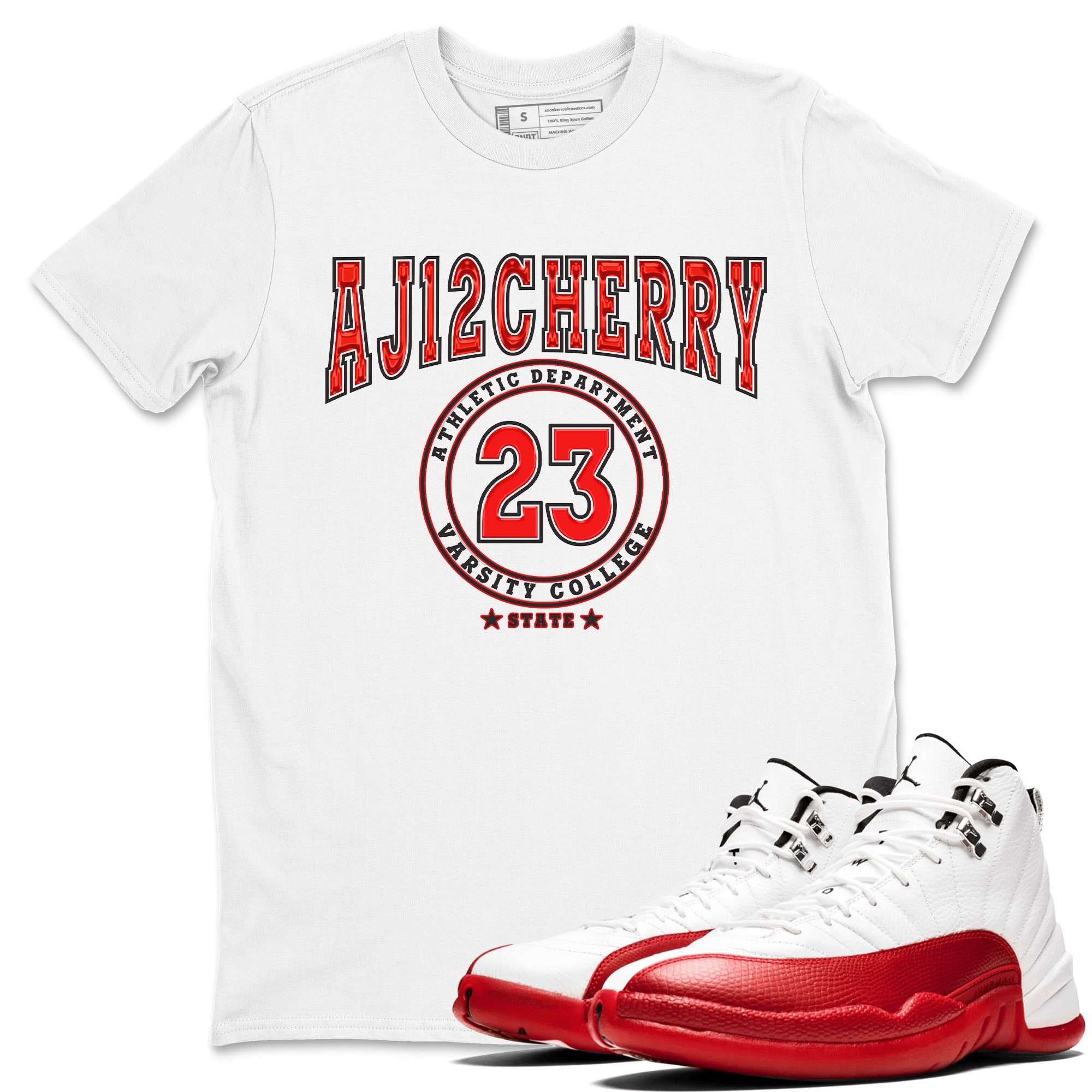 Jordan 12 Retro Cherry shirt to match jordans Varsity Red Varsity special sneaker matching tees 12s Cherry Drip Gear Zone Unisex White 1 T-Shirt