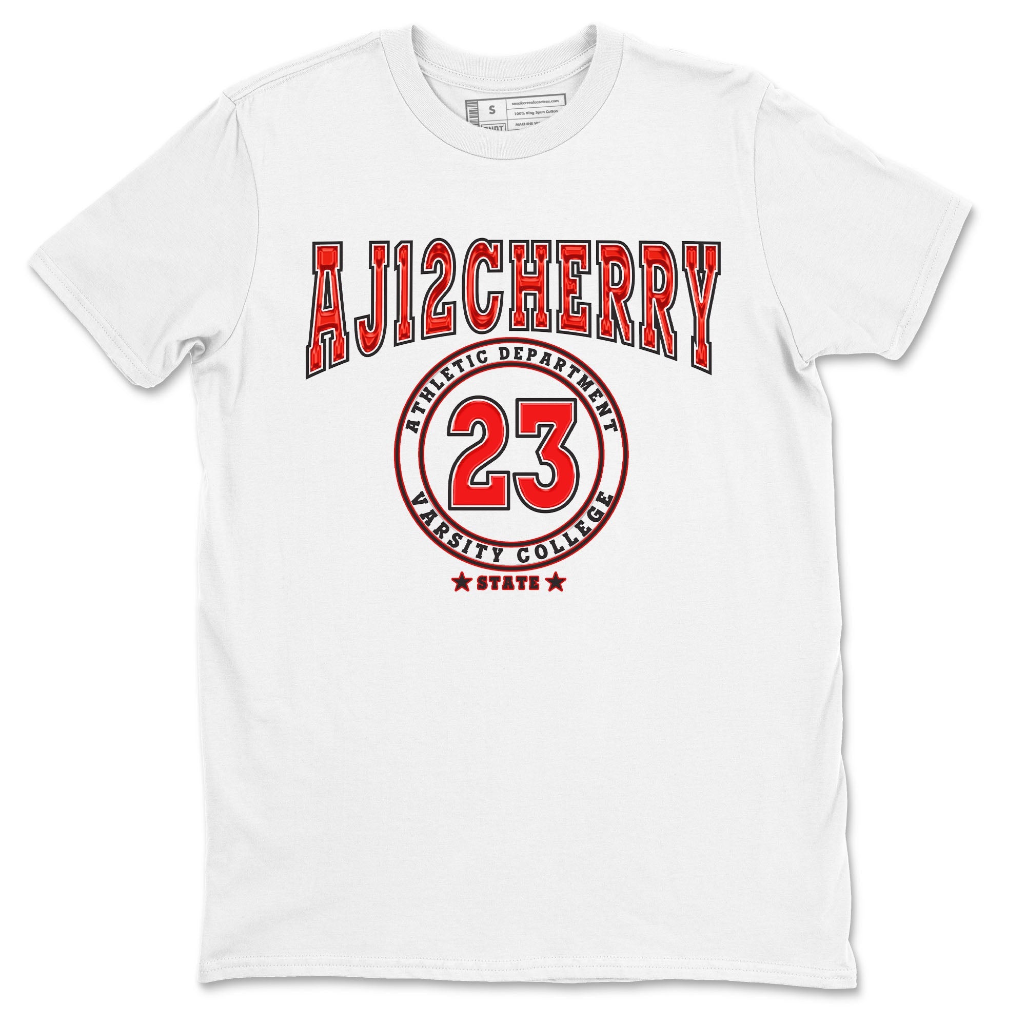 Jordan 12 Retro Cherry shirt to match jordans Varsity Red Varsity special sneaker matching tees 12s Cherry Drip Gear Zone Unisex White 2 T-Shirt