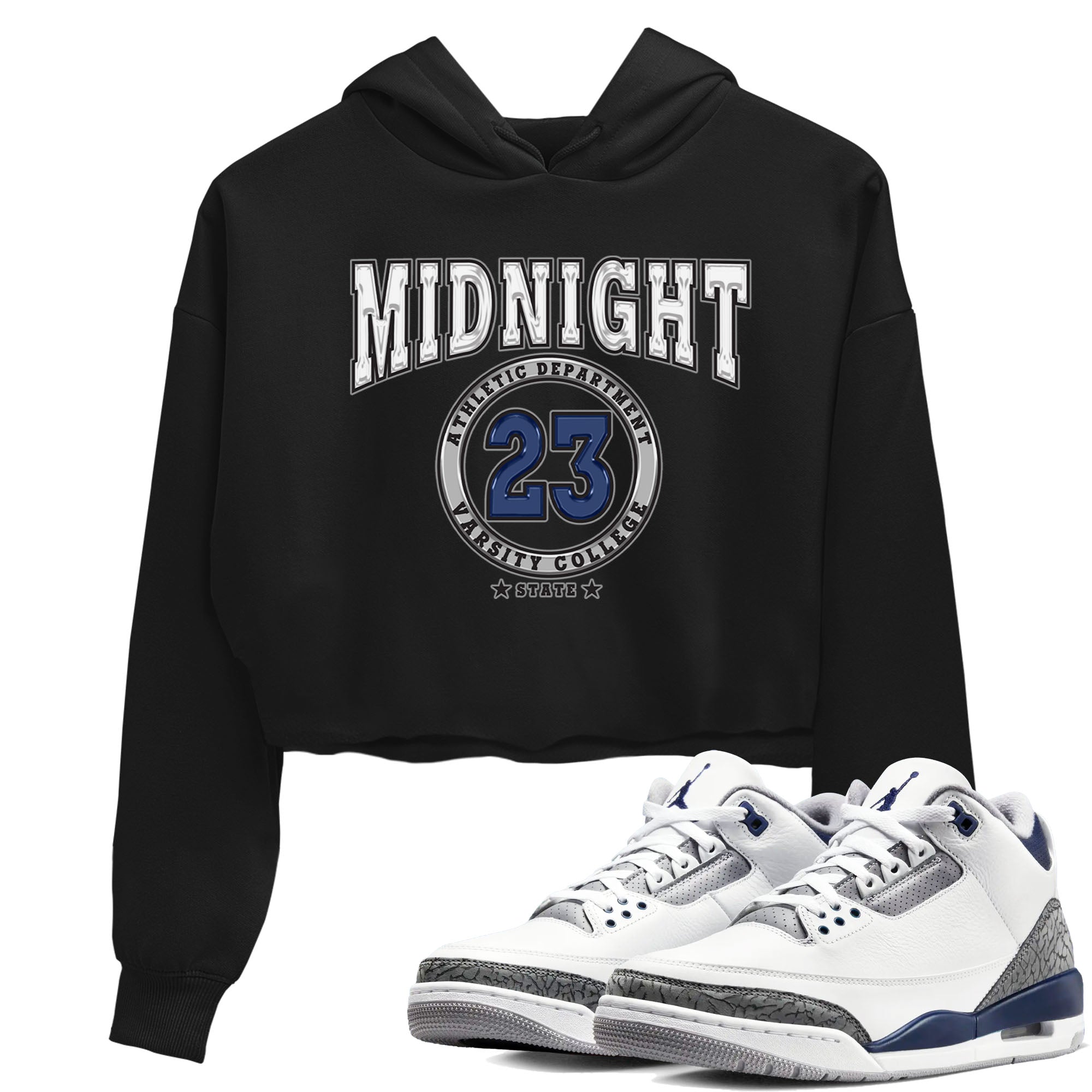 Air Jordan 3 Retro Midnight Navy shirt to match jordans Varsity sneaker shirt 3s Midnight Navy Drip Gear Zone Black 1 crop shirt