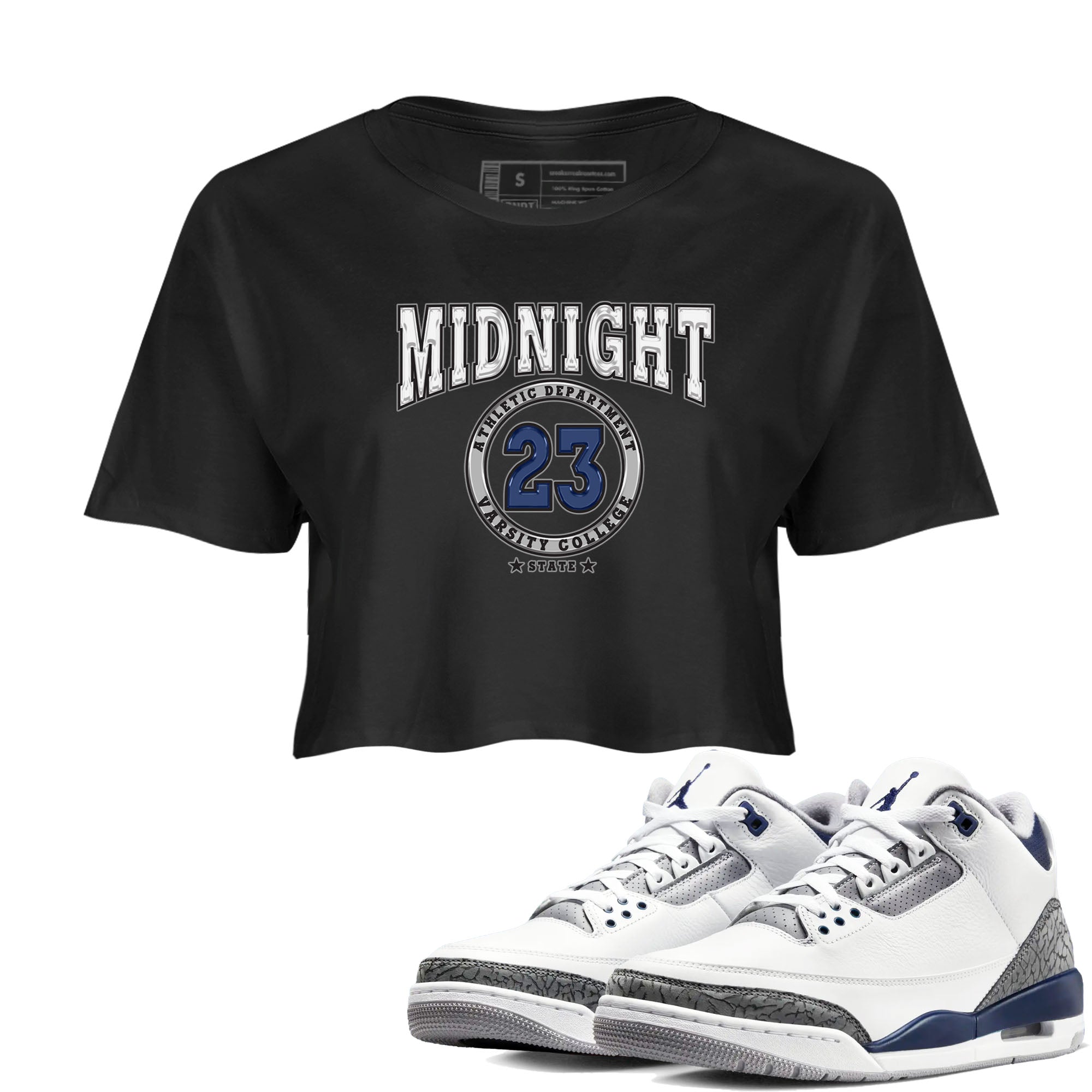 Air Jordan 3 Retro Midnight Navy shirt to match jordans Varsity sneaker shirt 3s Midnight Navy Drip Gear Zone Black 1 crop shirt