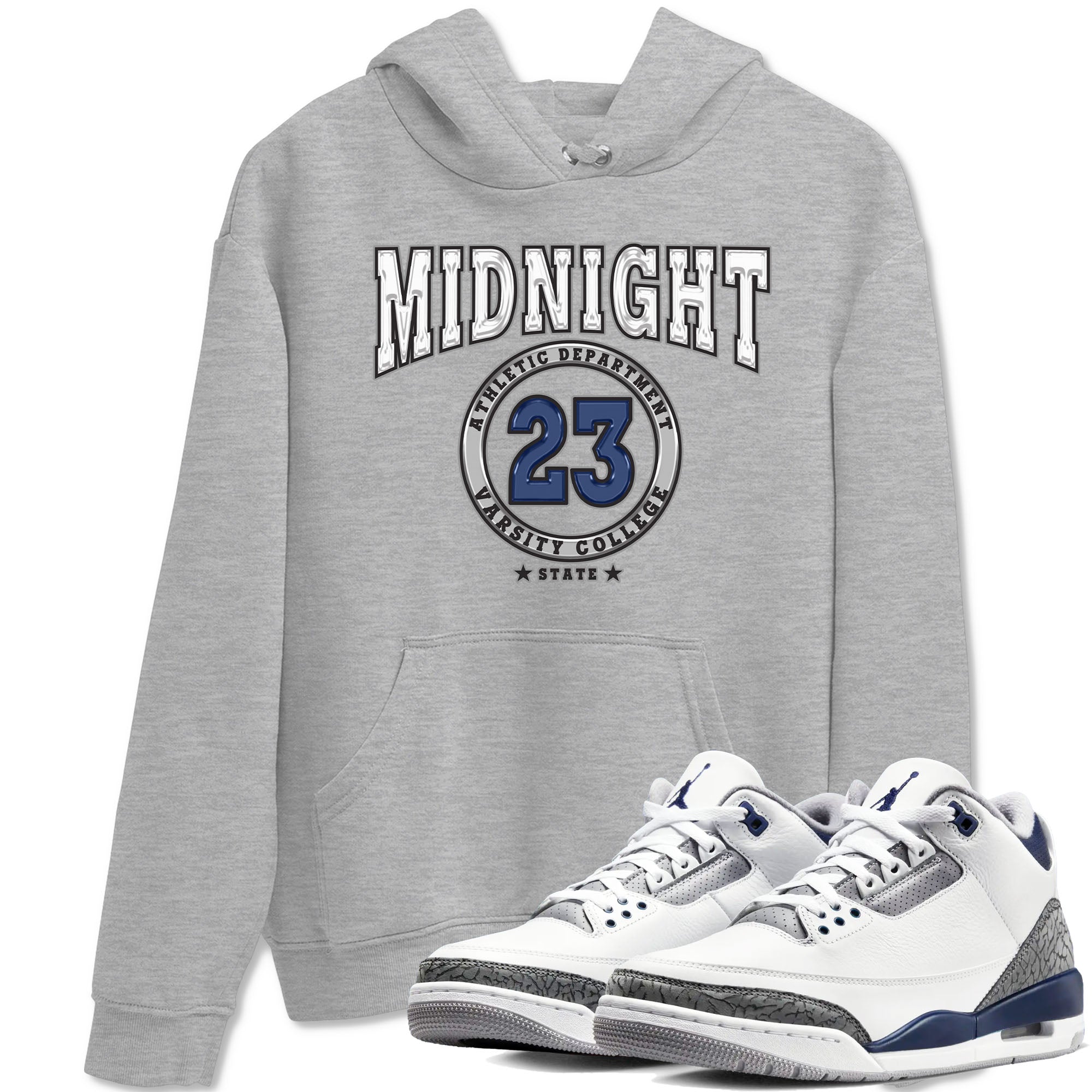 Air Jordan 3 Retro Midnight Navy shirt to match jordans Varsity sneaker shirt 3s Midnight Navy Drip Gear Zone unisex crew neck cotton Heather Grey 1 crew neck shirt
