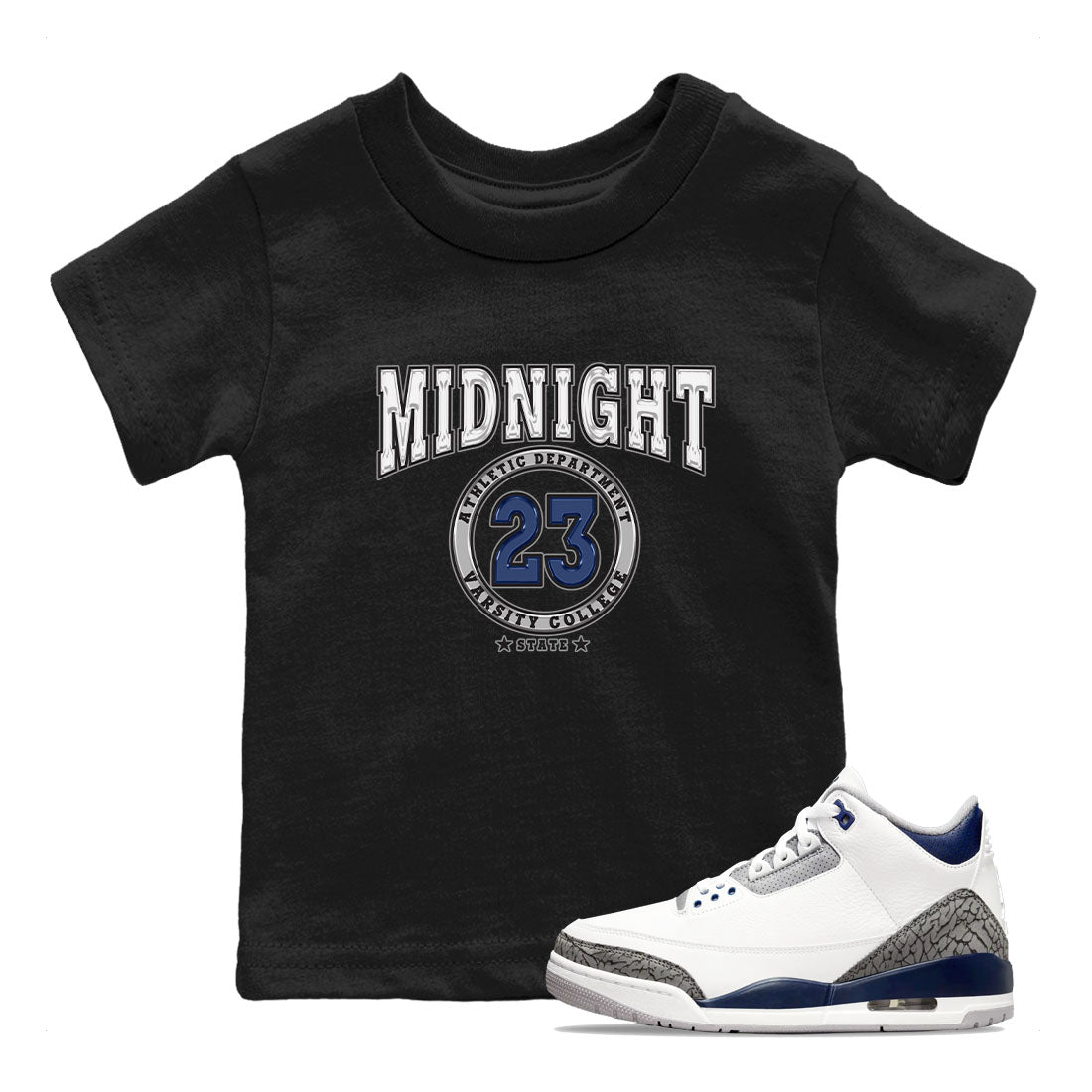 Air Jordan 3 Retro Midnight Navy shirt to match jordans Varsity sneaker shirt 3s Midnight Navy Drip Gear Zone baby toddler Black 1 cotton Shirt
