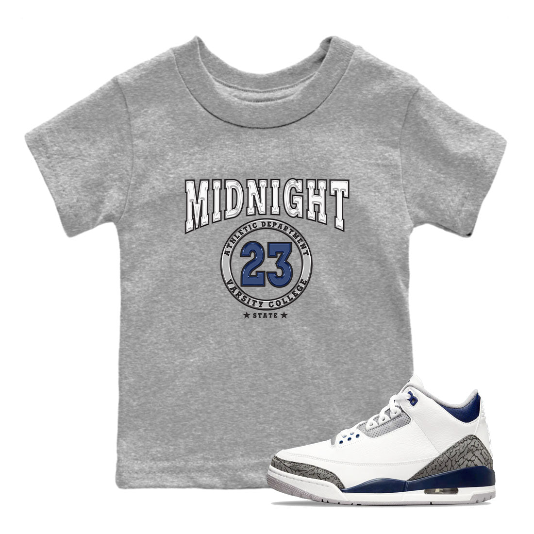 Air Jordan 3 Retro Midnight Navy shirt to match jordans Varsity sneaker shirt 3s Midnight Navy Drip Gear Zone baby toddler Heather Grey 1 cotton Shirt