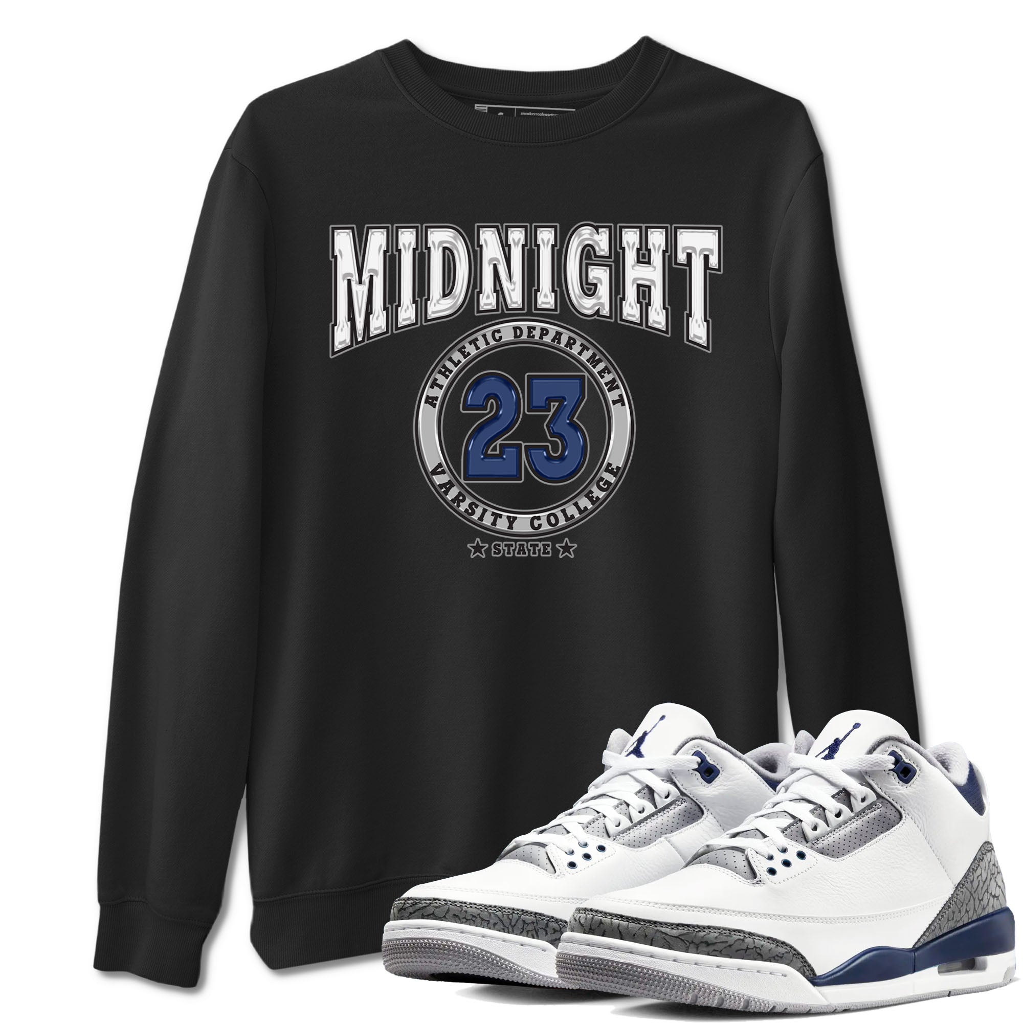Air Jordan 3 Retro Midnight Navy shirt to match jordans Varsity sneaker shirt 3s Midnight Navy Drip Gear Zone unisex crew neck cotton Black 1 crew neck shirt